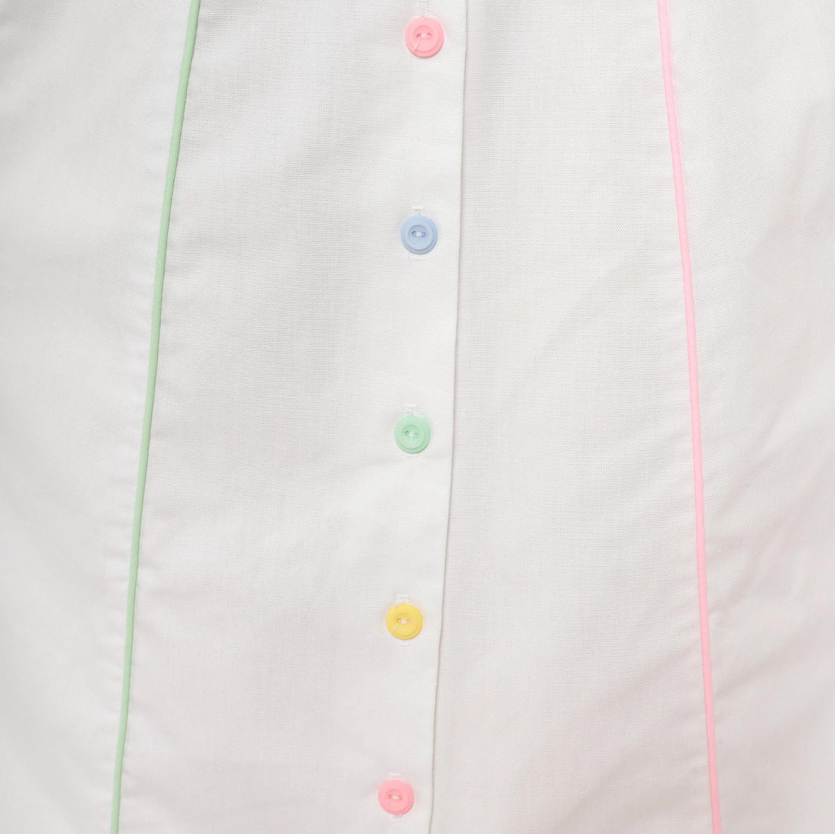 80s Sanibel White Cotton A-Line Midi Skirt Pastel Rainbow Button Front Medium
