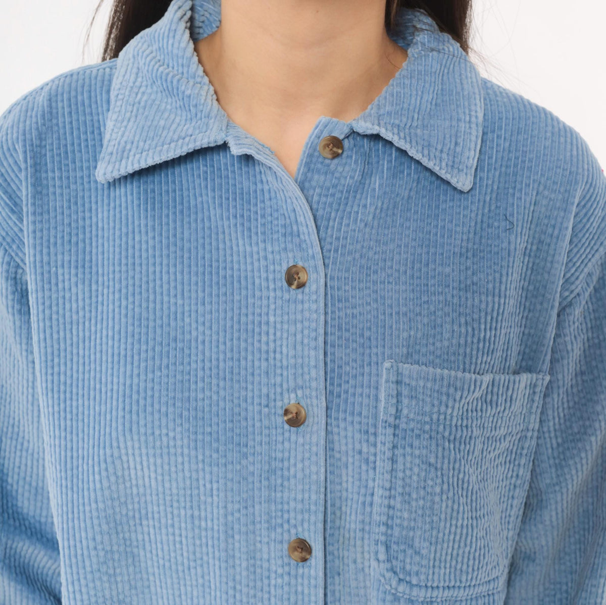 90s L.L.Bean Corduroy Button-Front Shirt Sky Blue Cotton Medium M