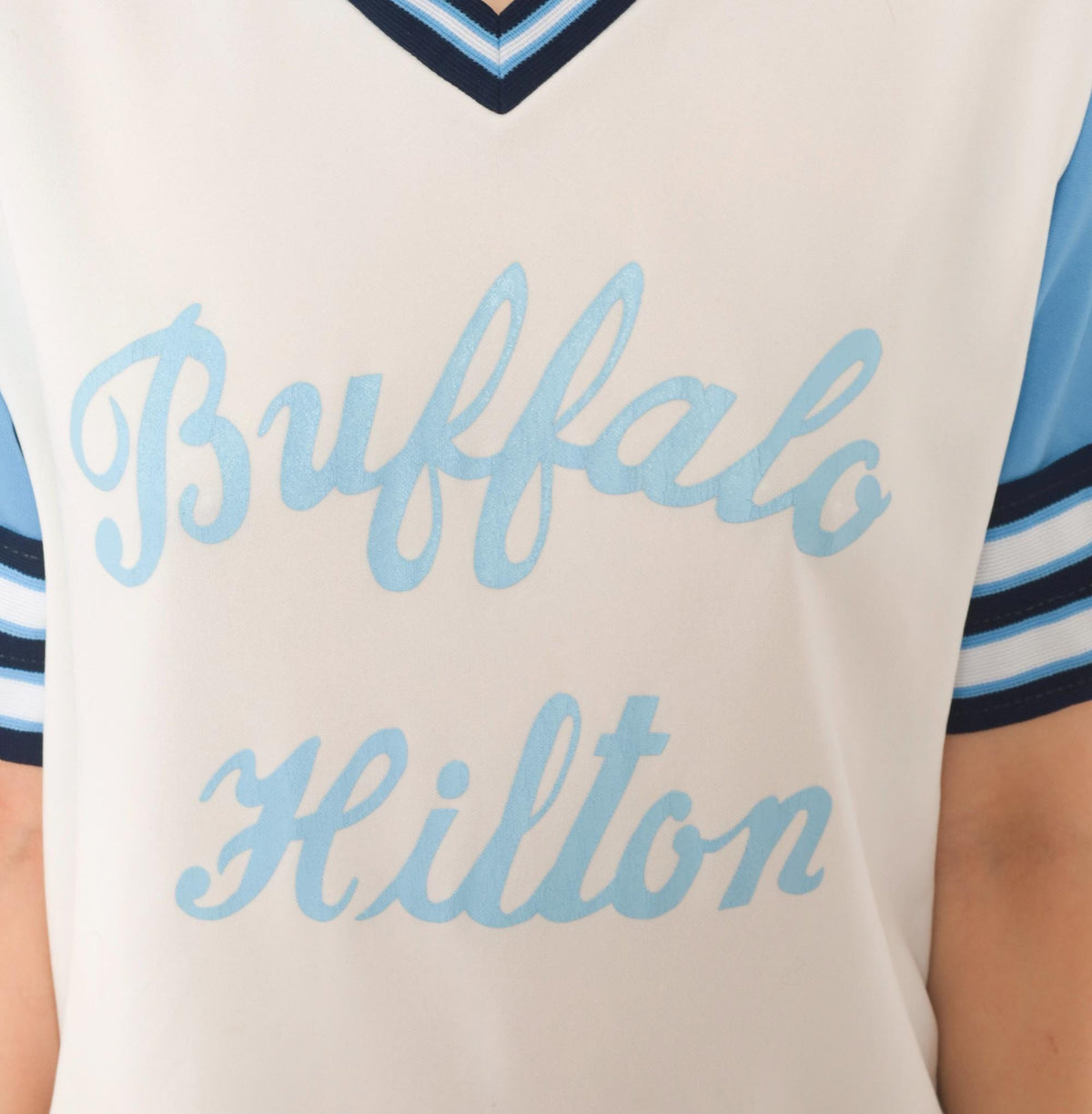 80s Bike Baseball Jersey White Sky Blue Raglan Striped V-Neck Medium