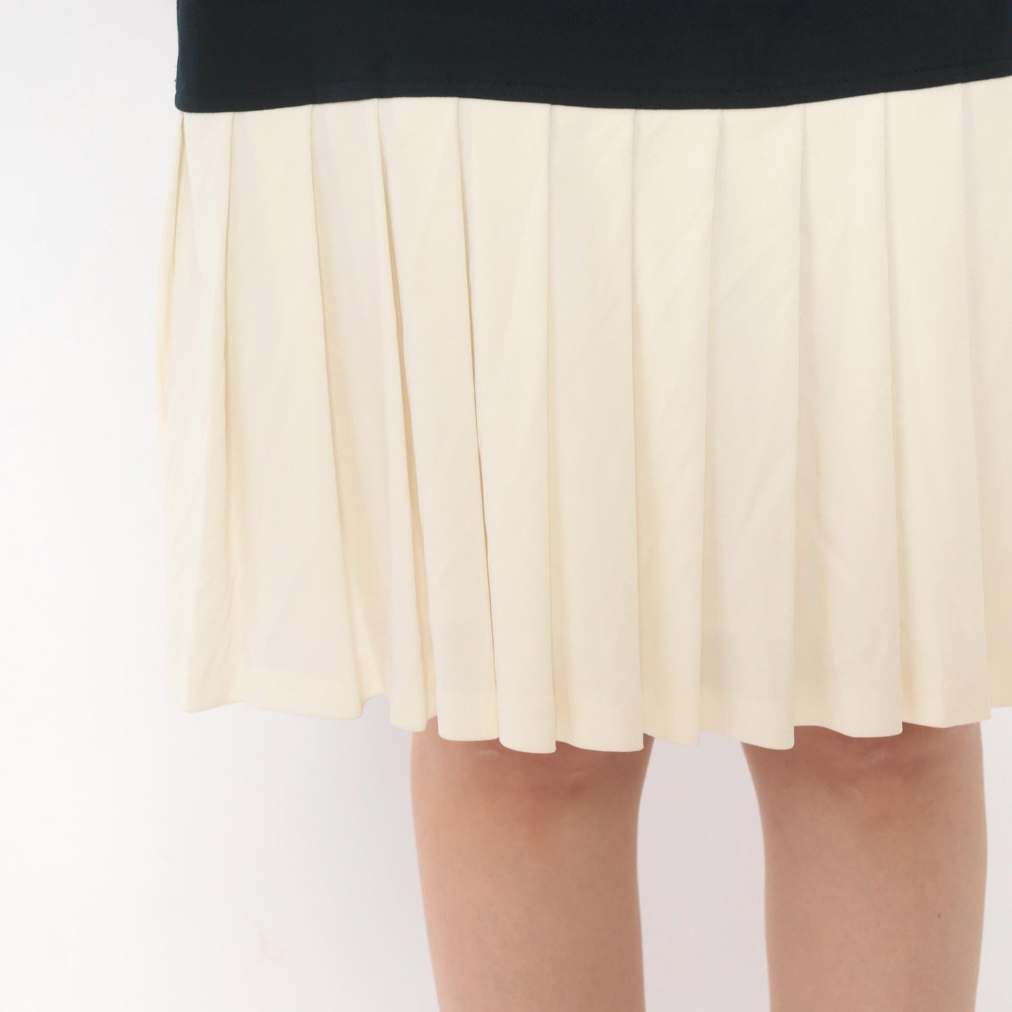 90s Robbie Bee Drop Waist Dress Navy Cream Pleated Colorblock Small