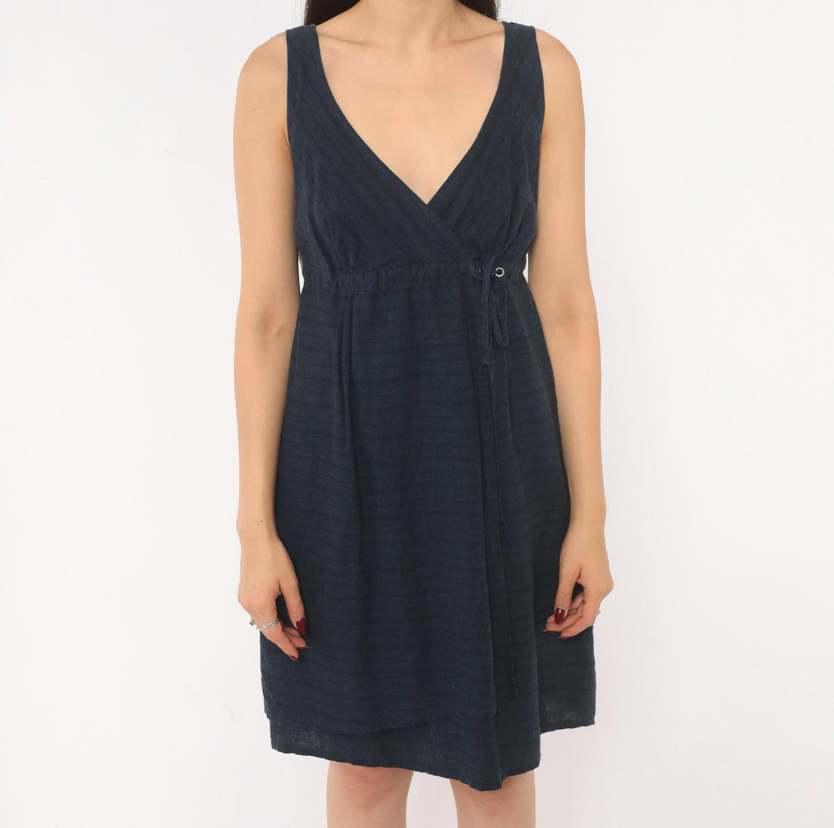 2000s Patagonia Hemp Wrap Dress Navy V-Neck A-Line Mini Small S