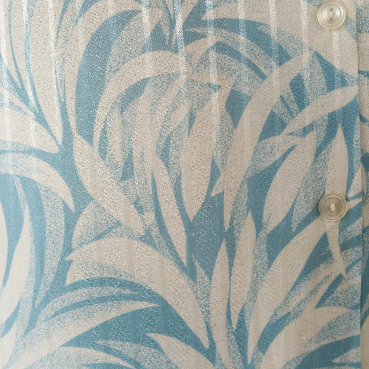 70s Graff Palm Leaf Blouse Blue White Tropical Print Button-Up Medium
