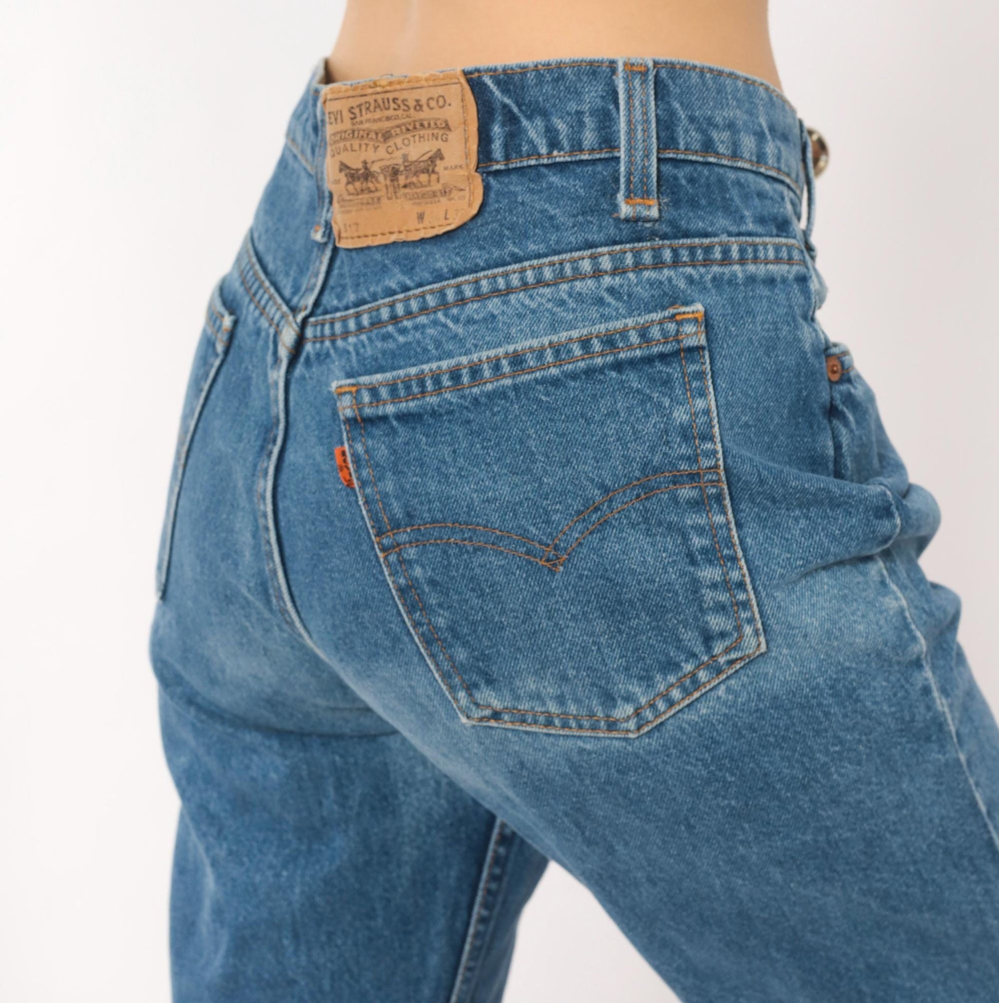 90s Levi's 517 Bootcut Jeans High Rise Medium Blue Denim Large 34