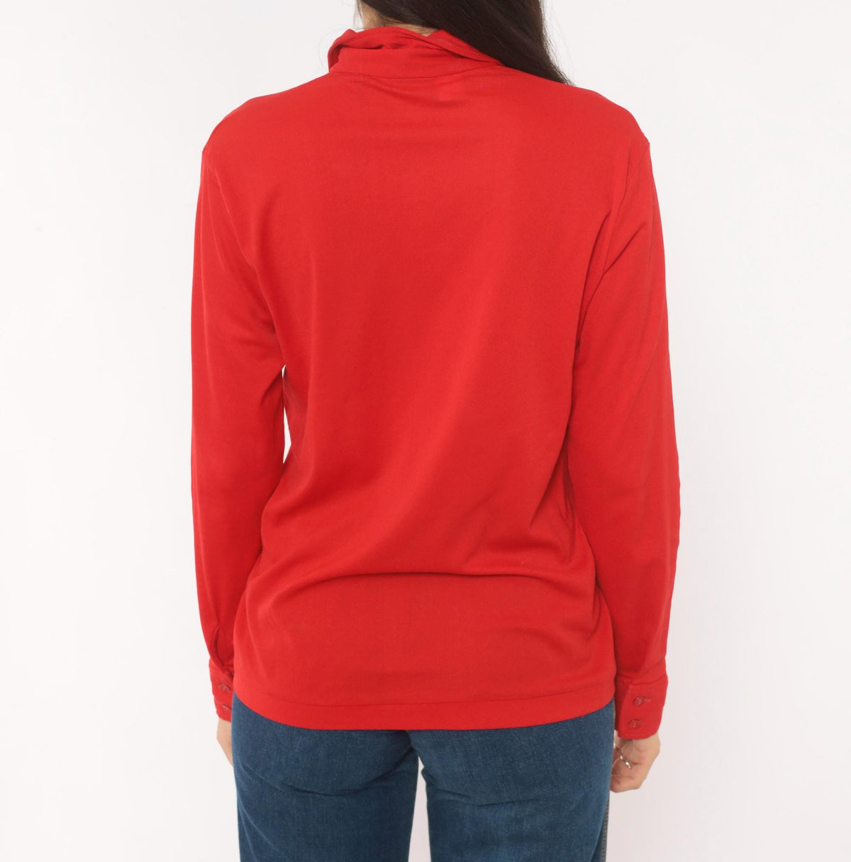 70s K Mart Red Polo Shirt Pointed Collar Long Sleeve Chest Pocket Medium