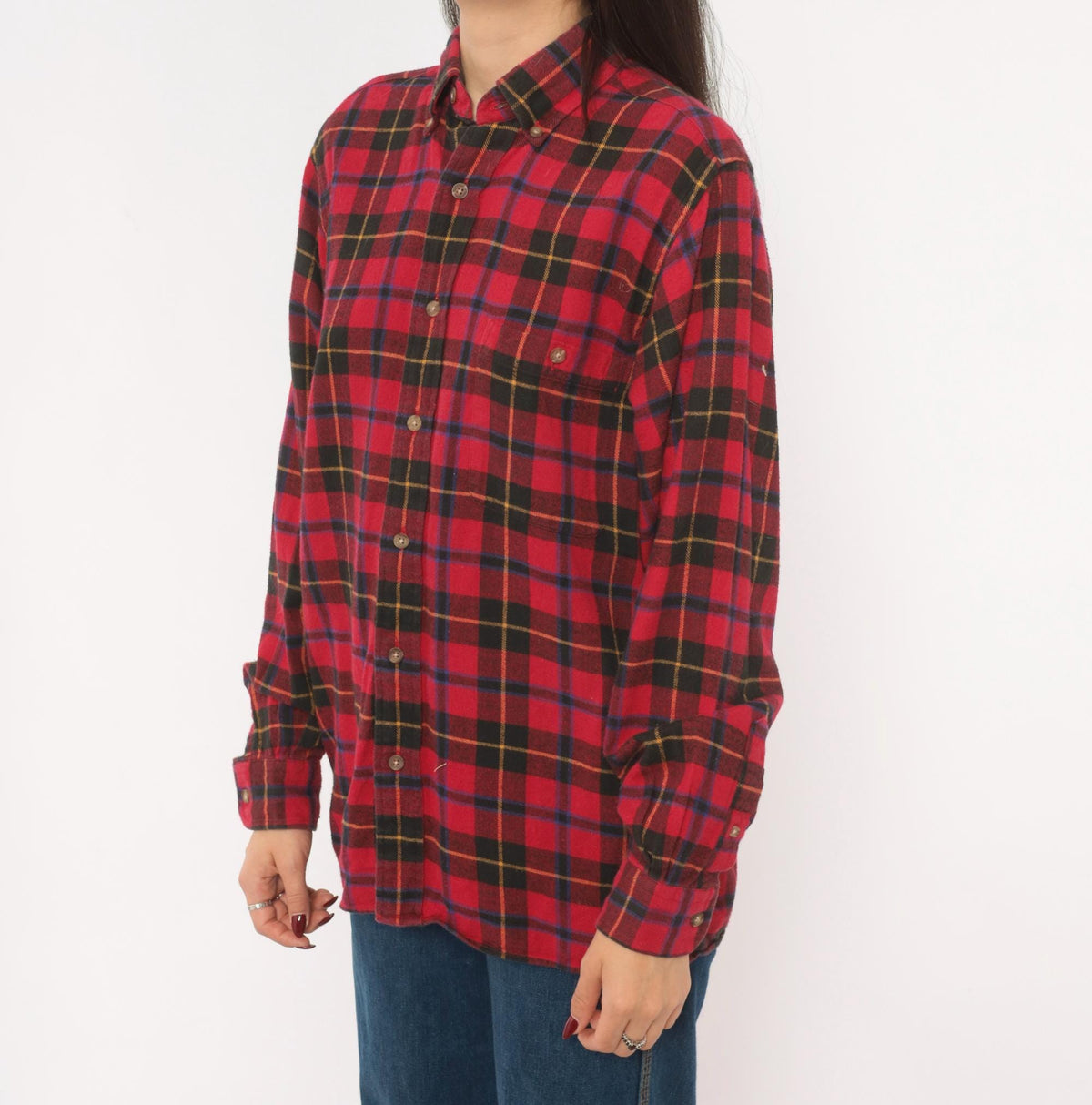 90s High Sierra Plaid Flannel Shirt Red Black Tartan Cotton Small