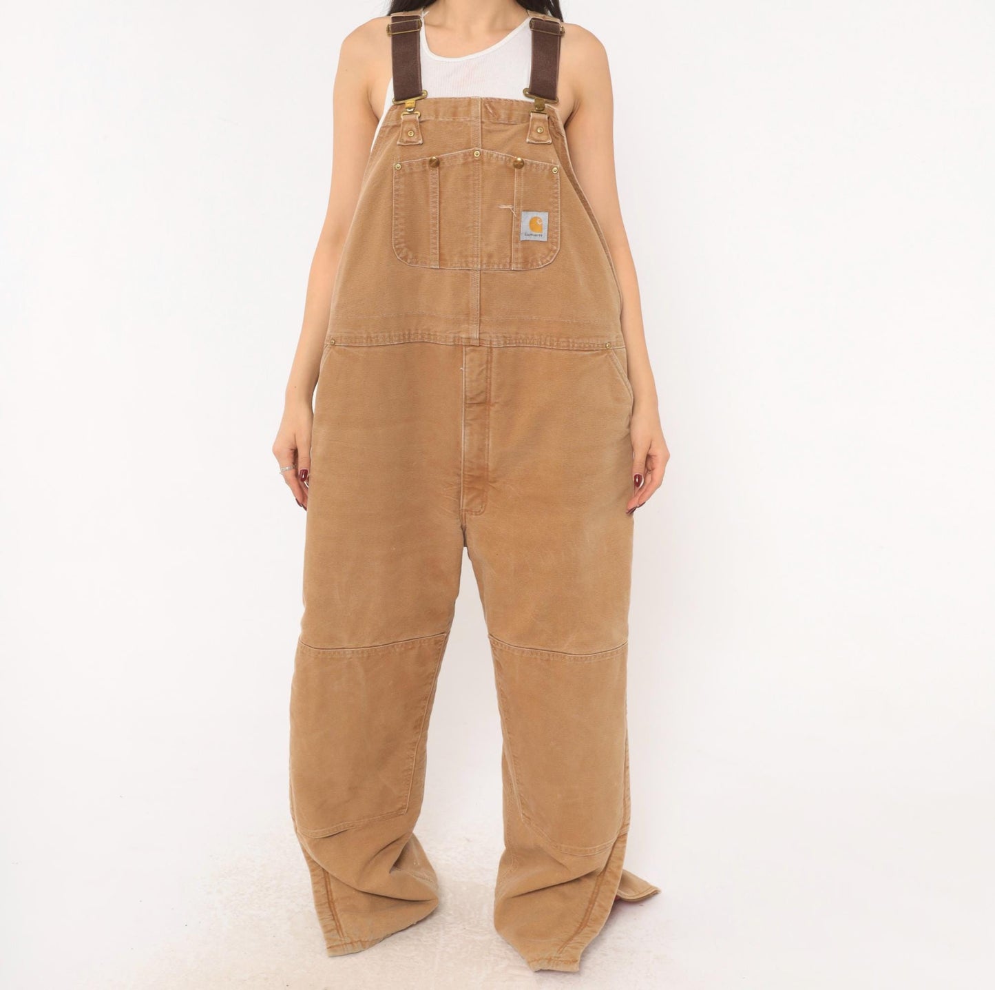 Y2K Carhartt Double Knee Bib Overalls Tan Duck Canvas Workwear XXXL