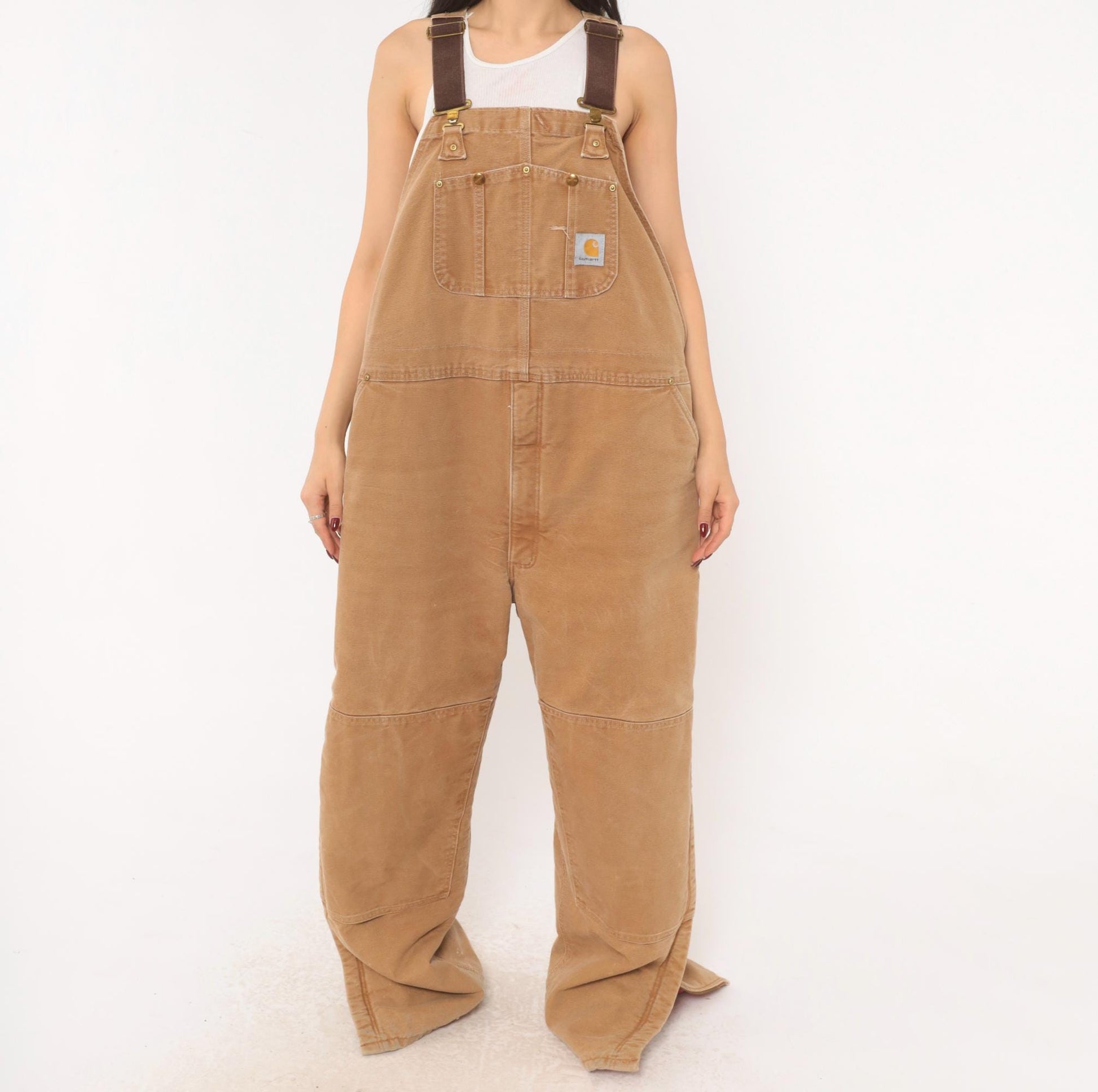 Y2K Carhartt Double Knee Bib Overalls Tan Duck Canvas Workwear XXXL