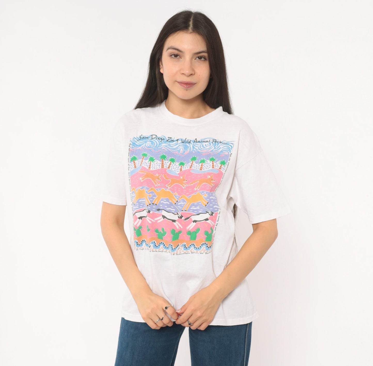 90s San Diego Zoo Wild Animal Park Graphic Tee Hanes Beefy T White Cotton Large