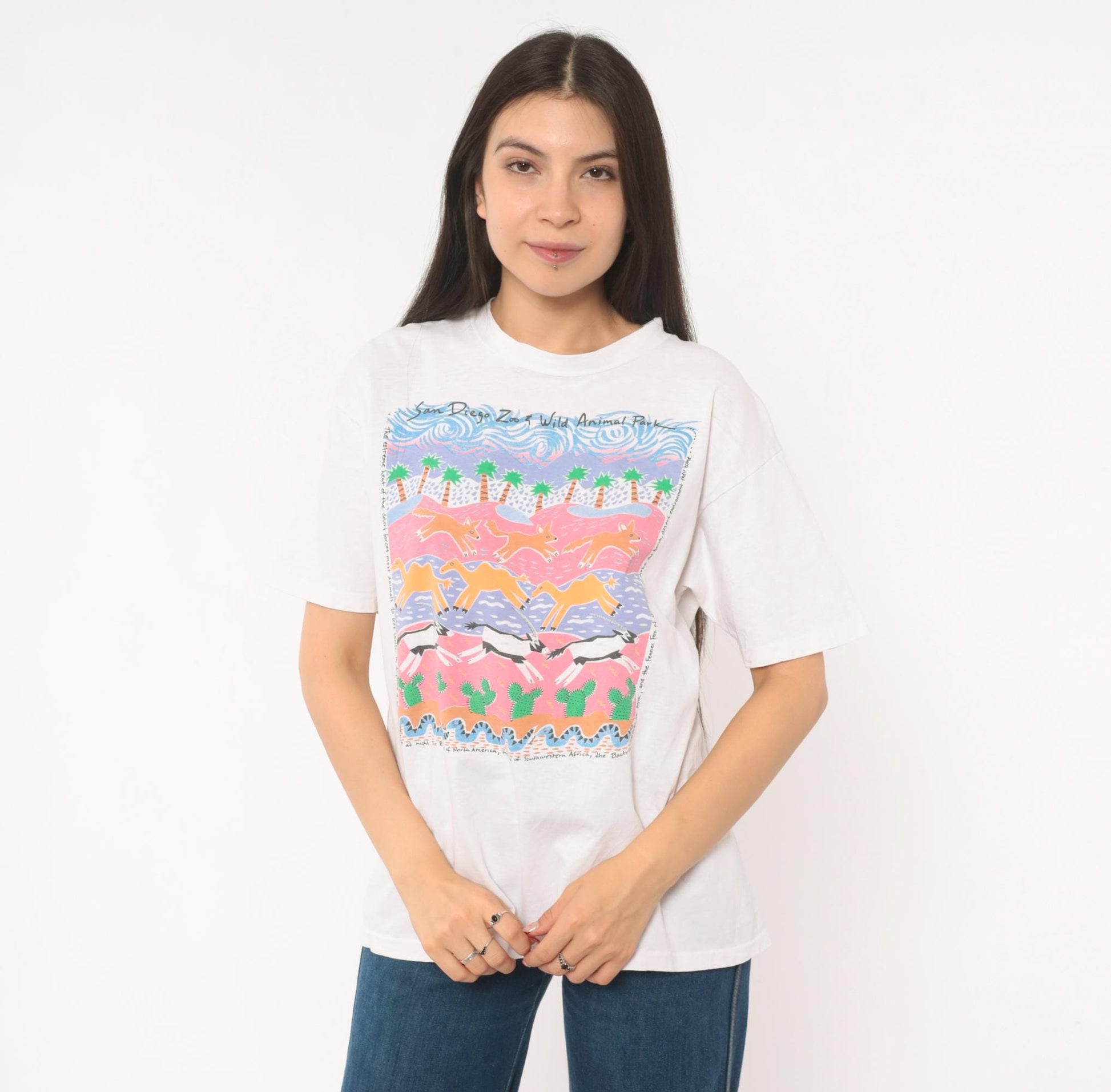 90s San Diego Zoo Wild Animal Park Graphic Tee Hanes Beefy T White Cotton Large