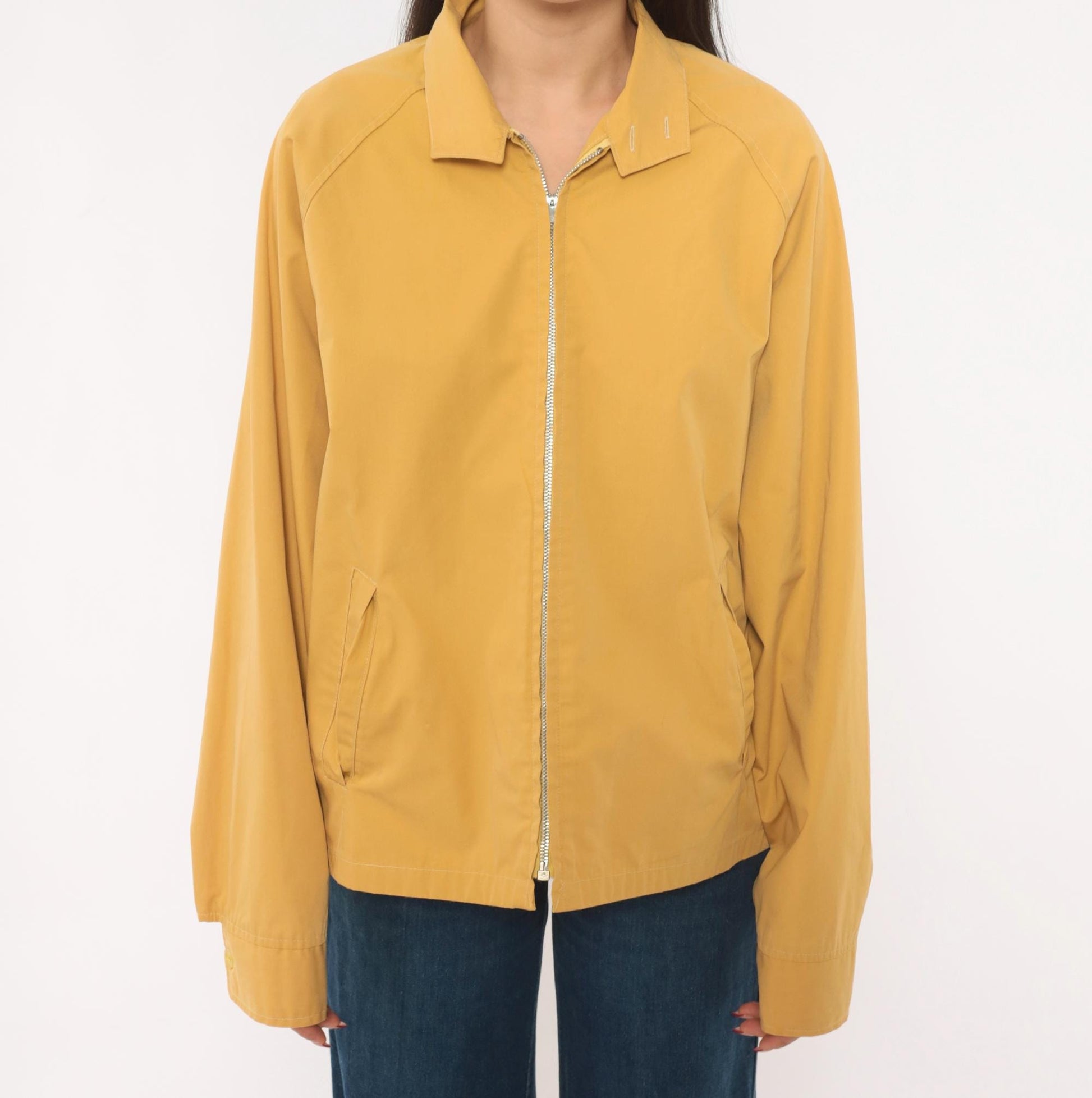 80s Mustard Harrington Jacket Zip Front Cotton Windbreaker Unisex Medium