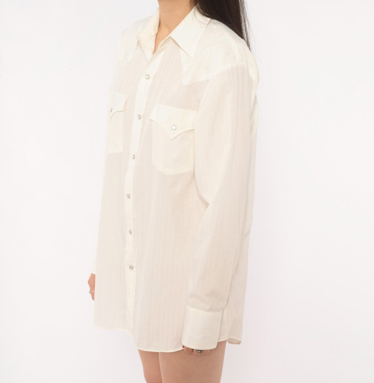90s Ely Cattleman Western Snap Shirt Ivory Pointed Collar Yoke Medium