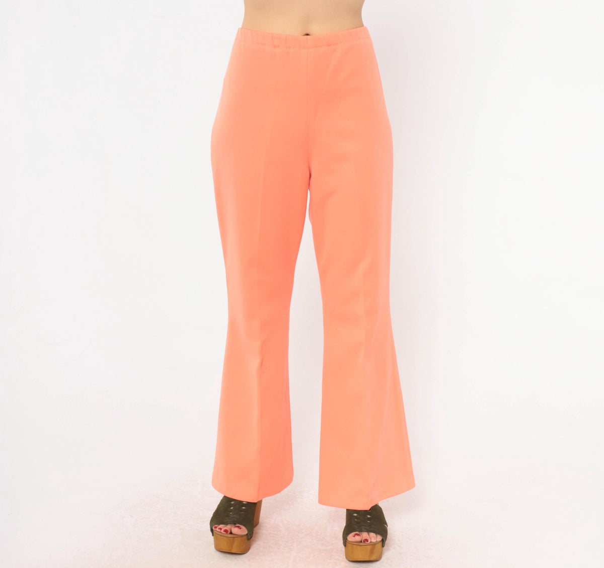 70s Peach Flare Pants High Rise Bell Bottom Trousers Knit Large L