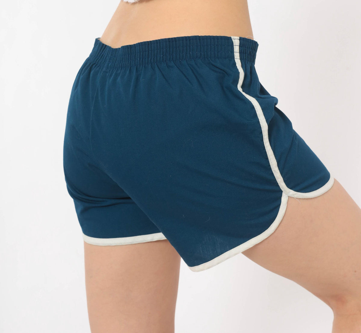 80s Navy Running Shorts White Piping Cotton Dolphin Hem Large L
