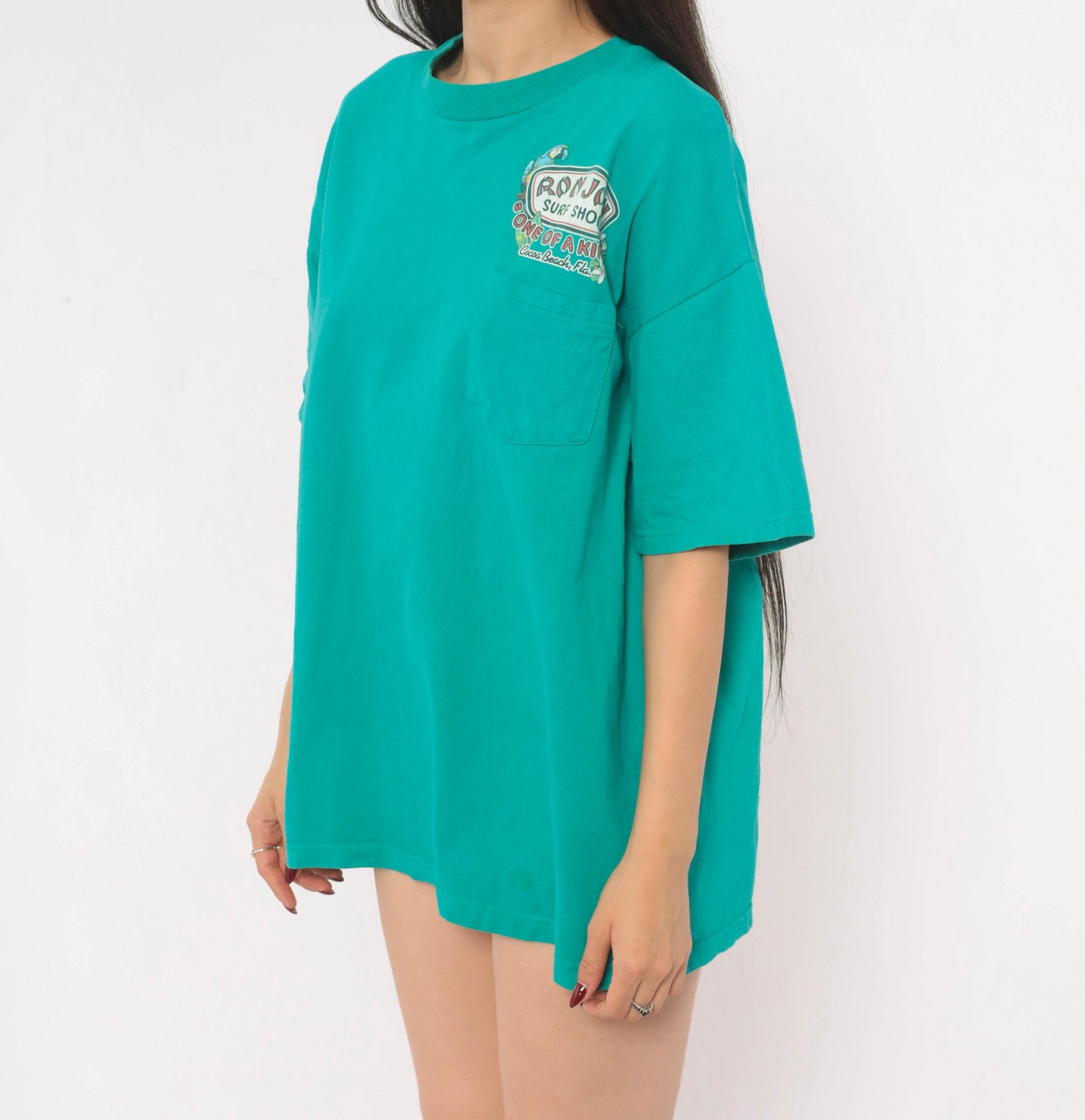 Ron Jon Surf Shop Teal Parrot Graphic Tee Cocoa Beach Florida 00s Medium