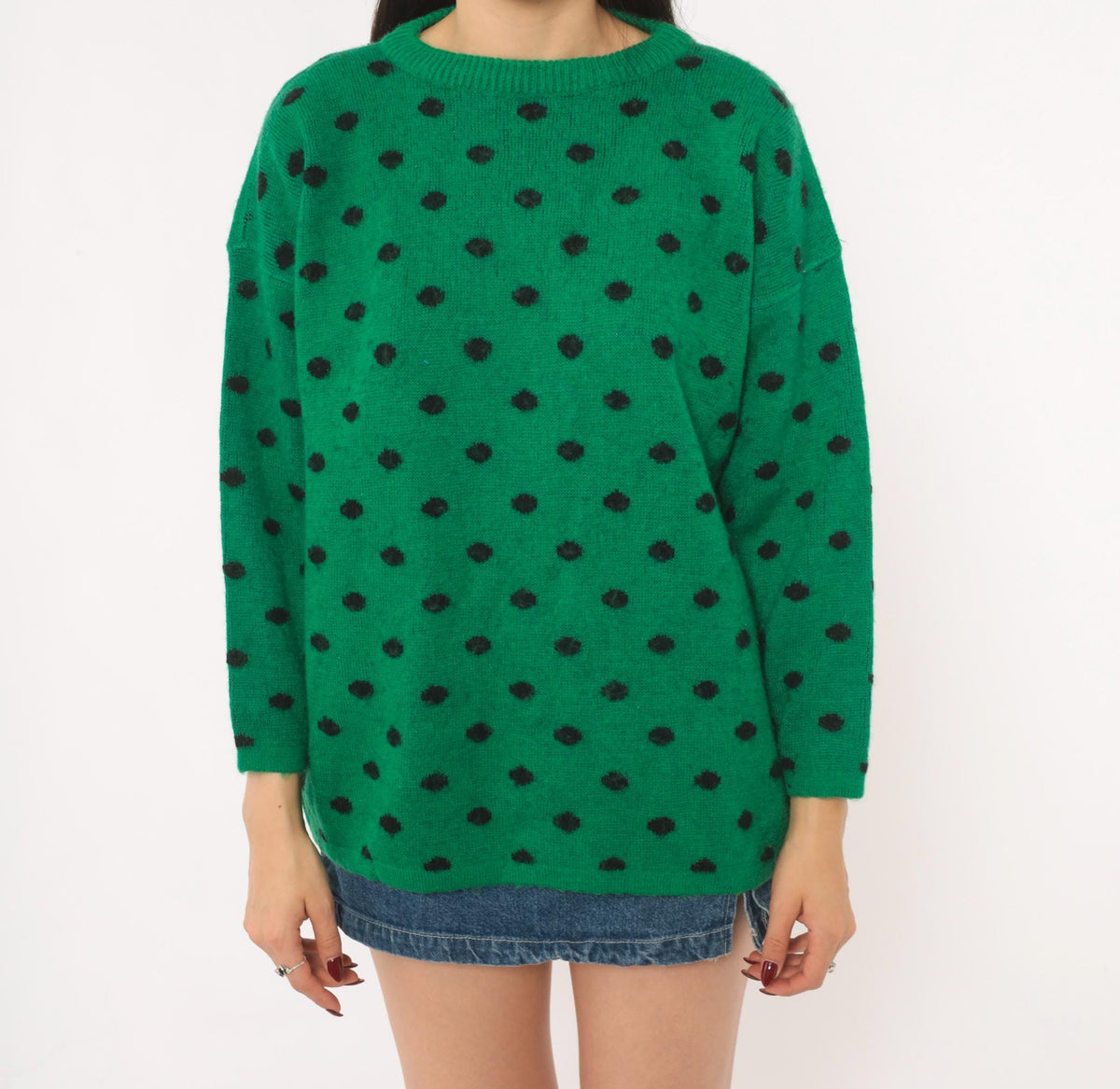 90s Perspective Polka Dot Wool Knit Sweater Emerald Green Medium M