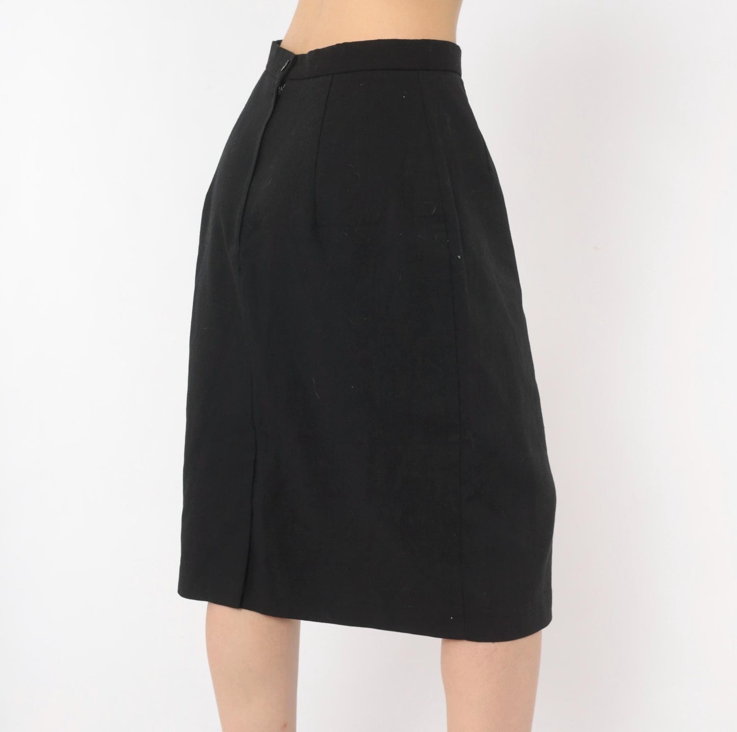 80s Michele Black Pencil Skirt High Waist Knee Length Small S