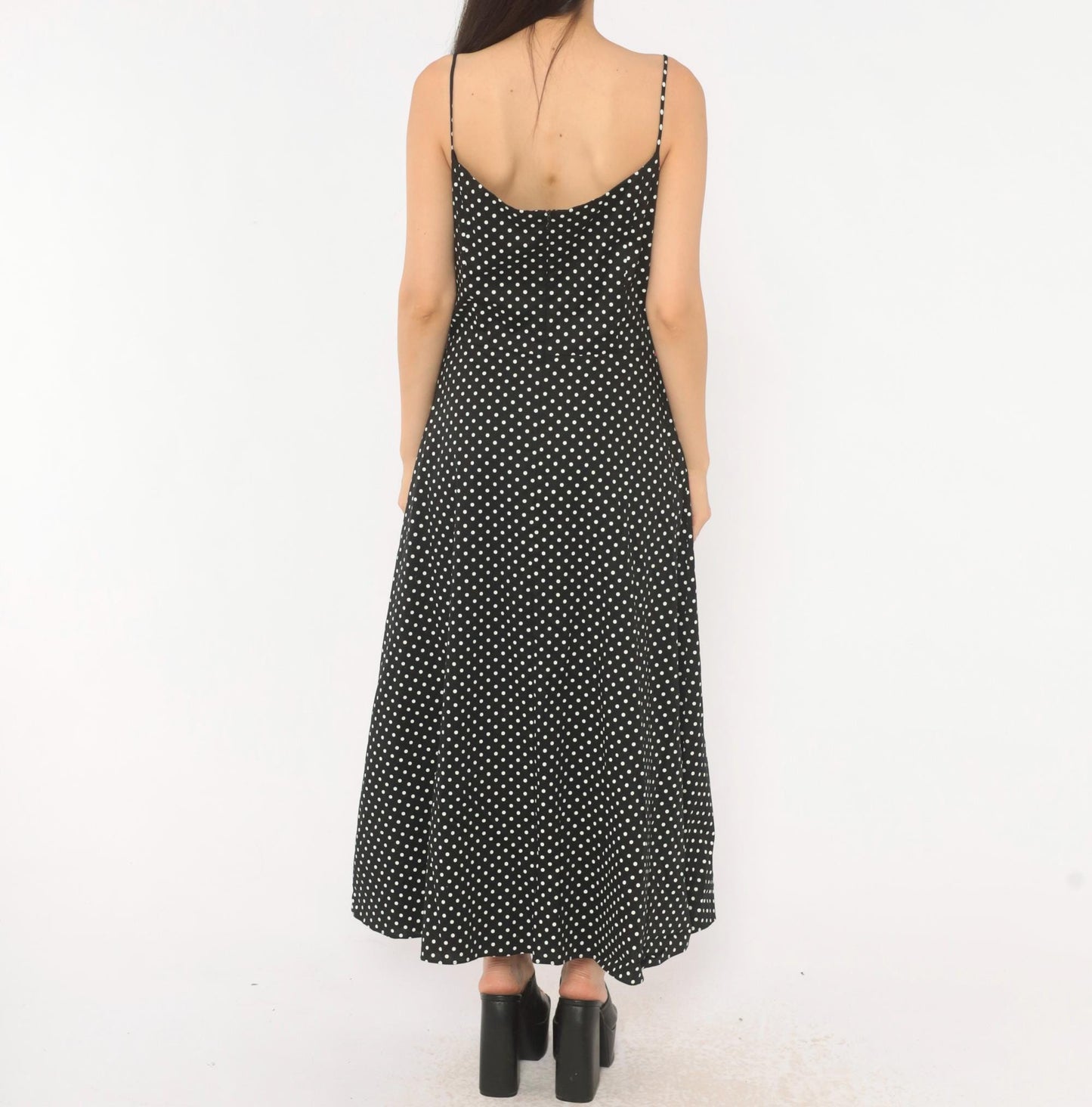 90s Jessica Howard Black White Polka Dot Cotton Maxi Slip Dress Medium M