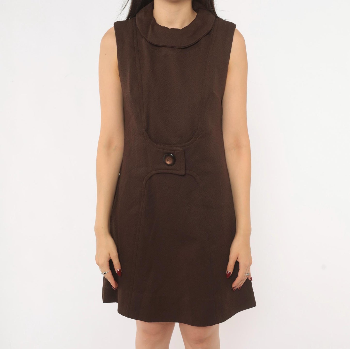 60s Mod Shift Dress Chocolate Brown Sleeveless A-Line Mini Small