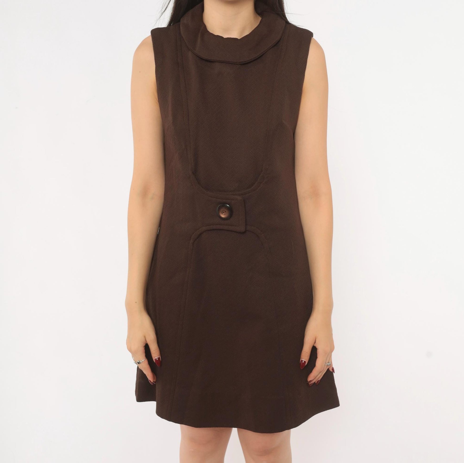 60s Mod Shift Dress Chocolate Brown Sleeveless A-Line Mini Small