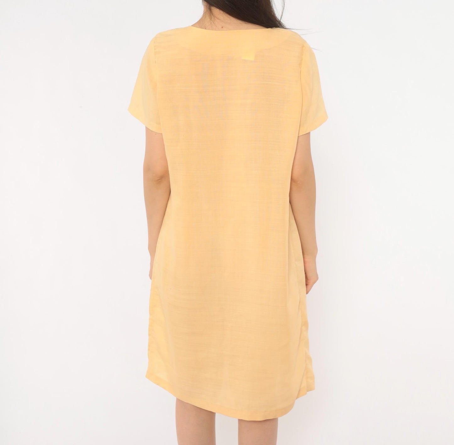 80s Peach Cutwork Lace Shift Dress Cotton Square Neck Floral Embroidered Small