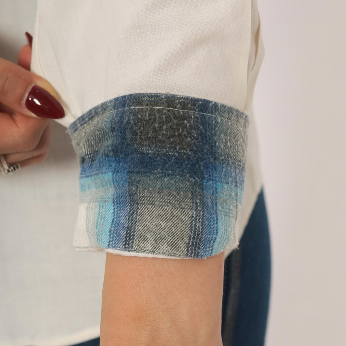 80s Kennington Western Yoke Shirt Blue Plaid Cotton Button-Up Small