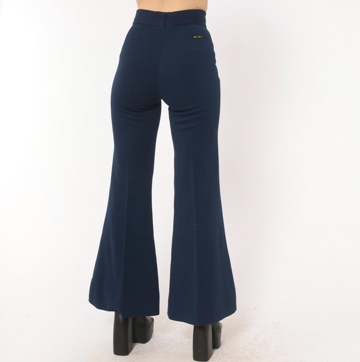 70s Oaxx Navy Bell Bottom Flare Pants High Waist Fitted Hip Extra Small