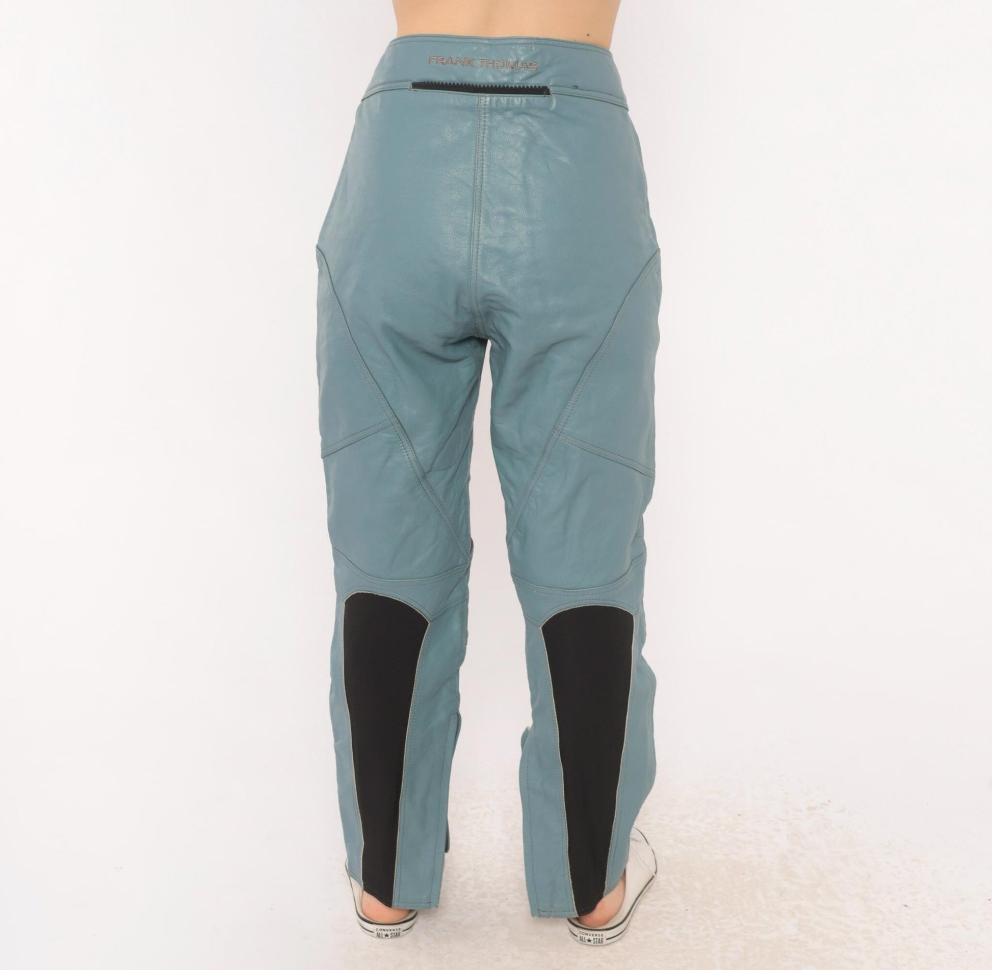 Y2K Frank Thomas Lady Rider Blue Leather Motorcycle Pants Armored Knee Medium M