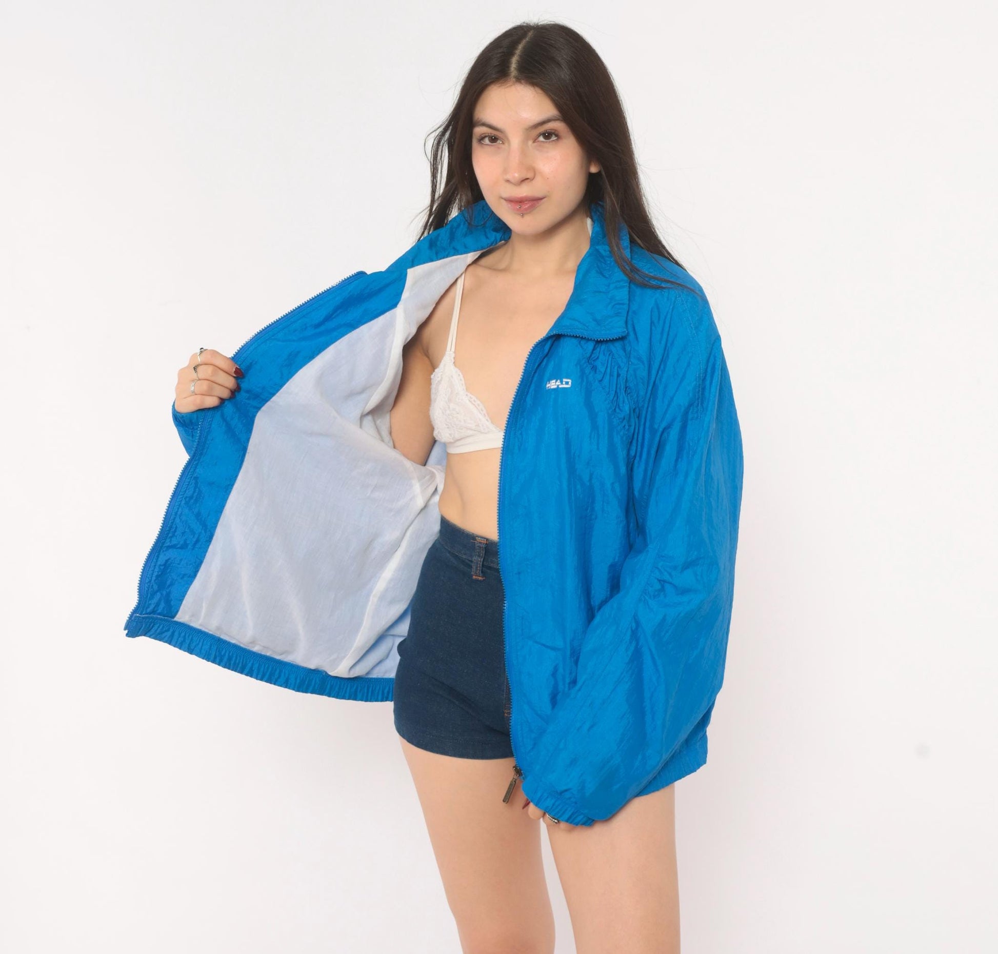 90s Head Windbreaker Cobalt Blue Nylon Zip Jacket Medium