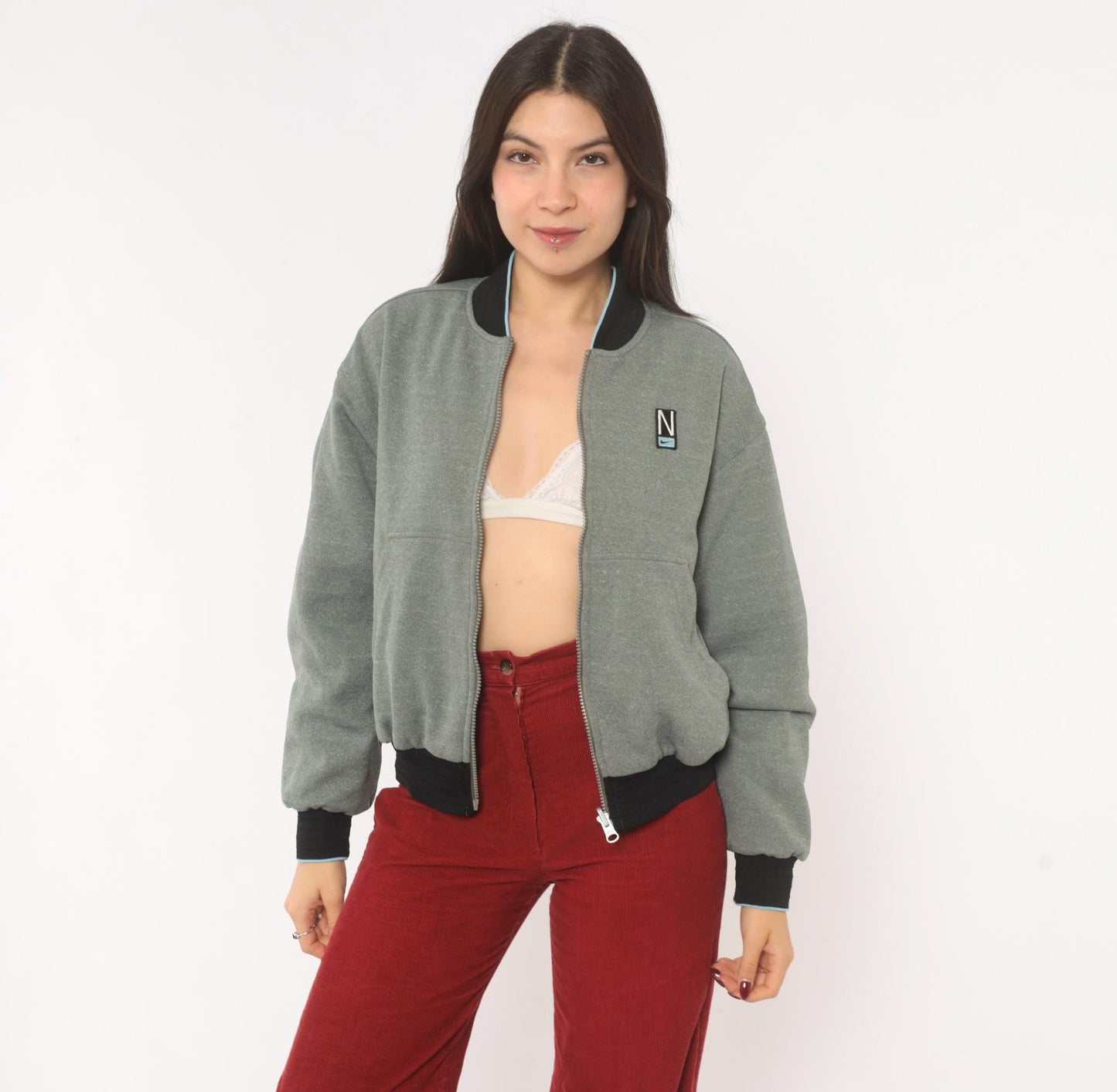 00s Nike Reversible Bomber Windbreaker Grey Fleece Taupe Colorblock Small