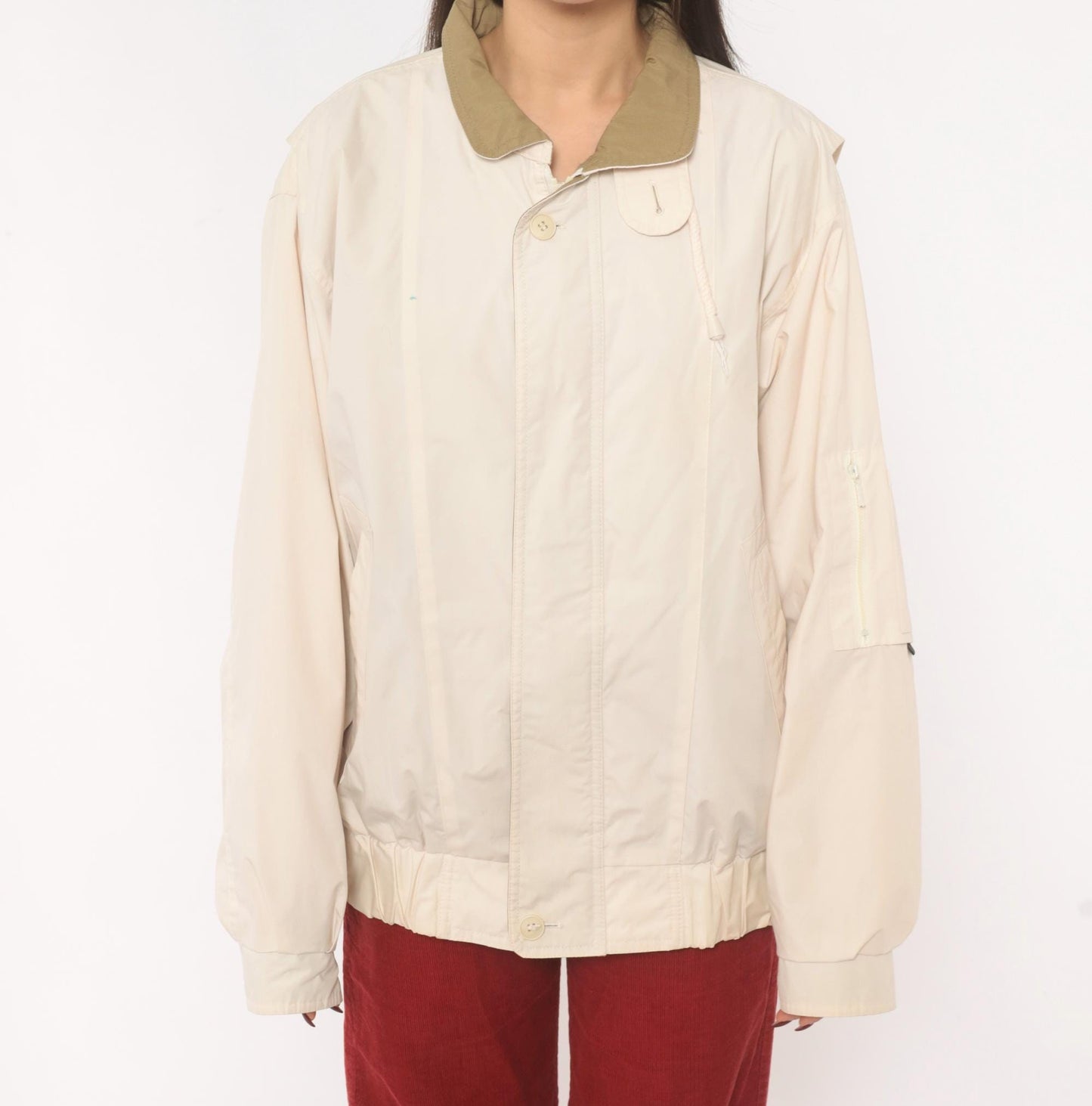 90s London Fog Windbreaker Jacket Cream Tan Collar Medium M