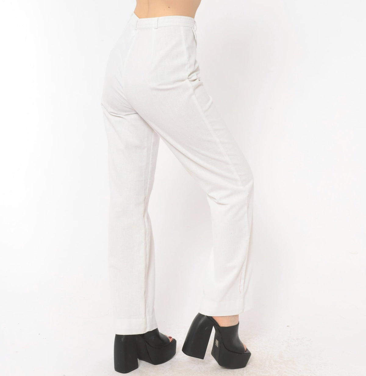 80s That's Me! White High-Waist Straight Trousers Extra Small XS