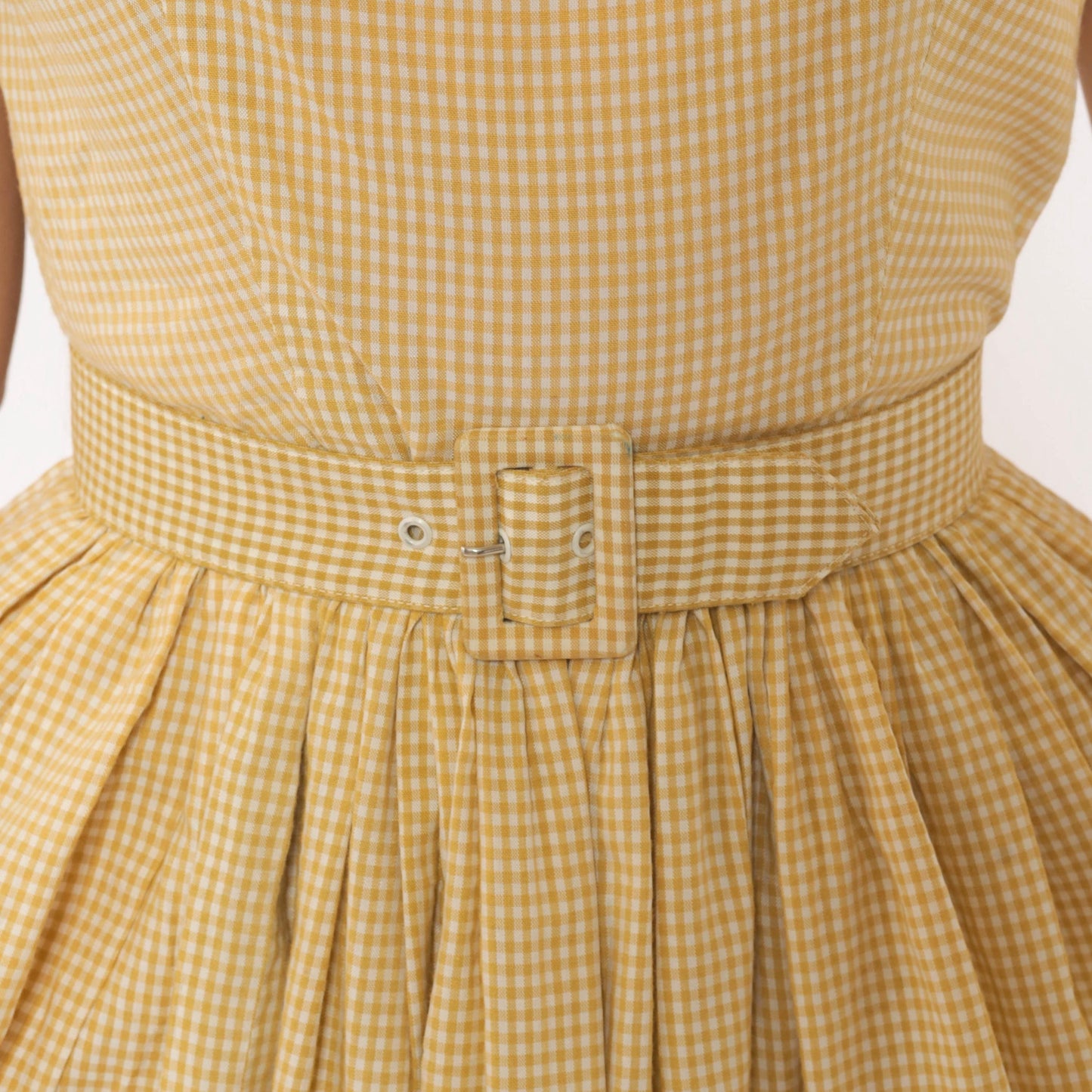 1950s P.S. Andrews Co Gingham Sundress Yellow White Cotton Fit Flare Extra Small XS
