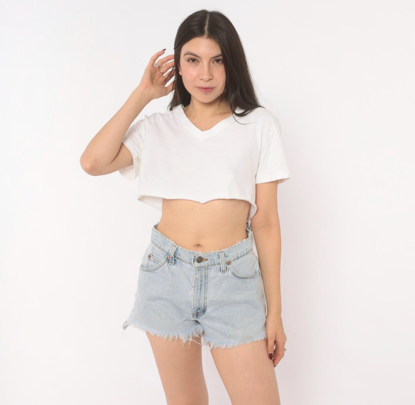 90s Levi's Cutoff Denim Shorts Light Wash High Rise Button Fly Small