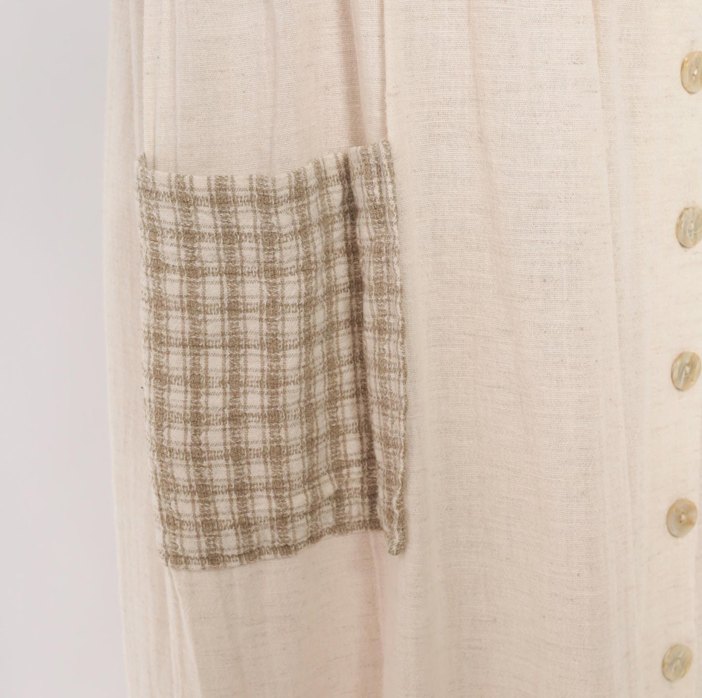 90s Two Twenty Gingham Midi Jumper Dress Tan Cream Cotton Linen Large
