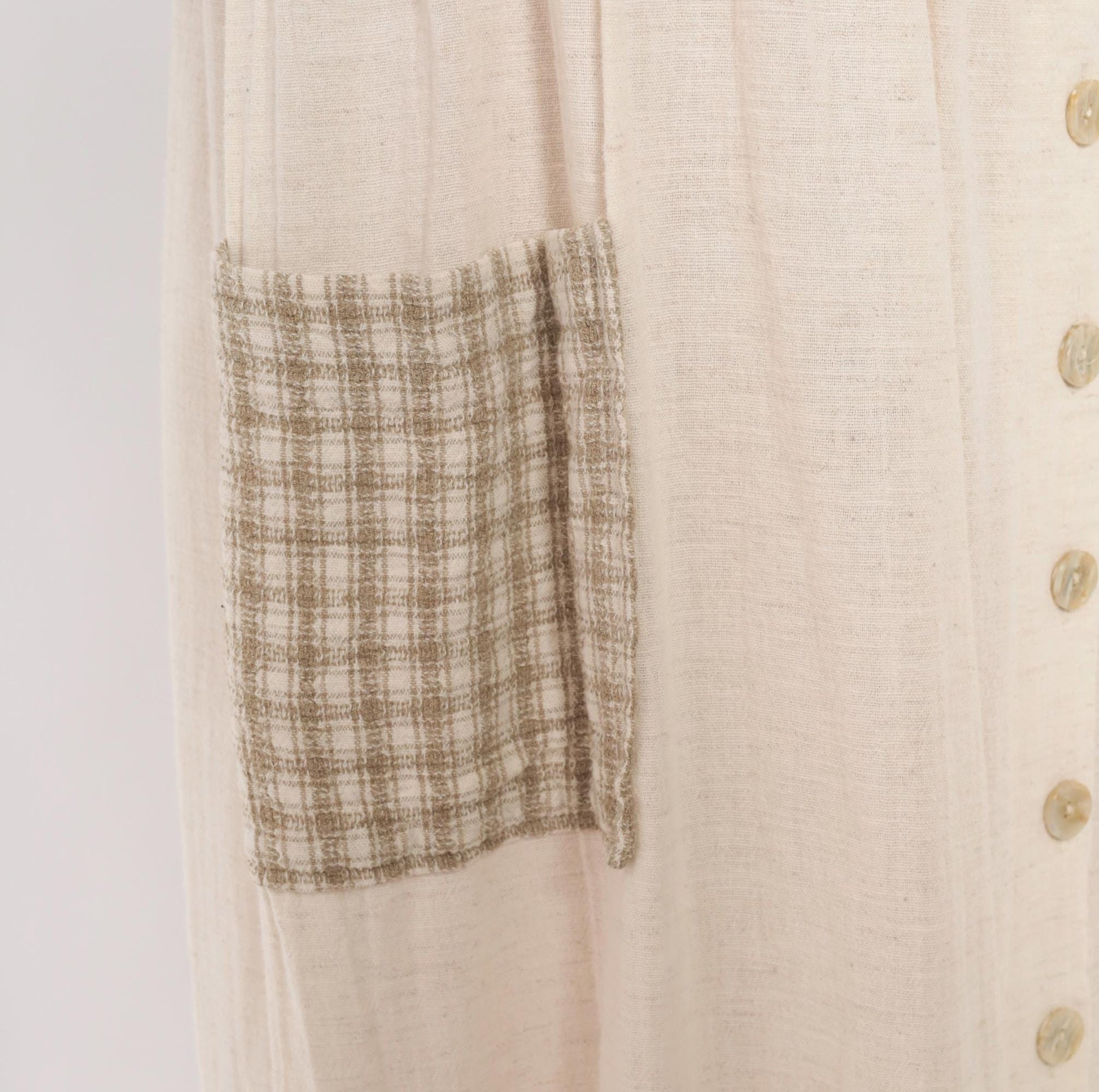 90s Two Twenty Gingham Midi Jumper Dress Tan Cream Cotton Linen Large