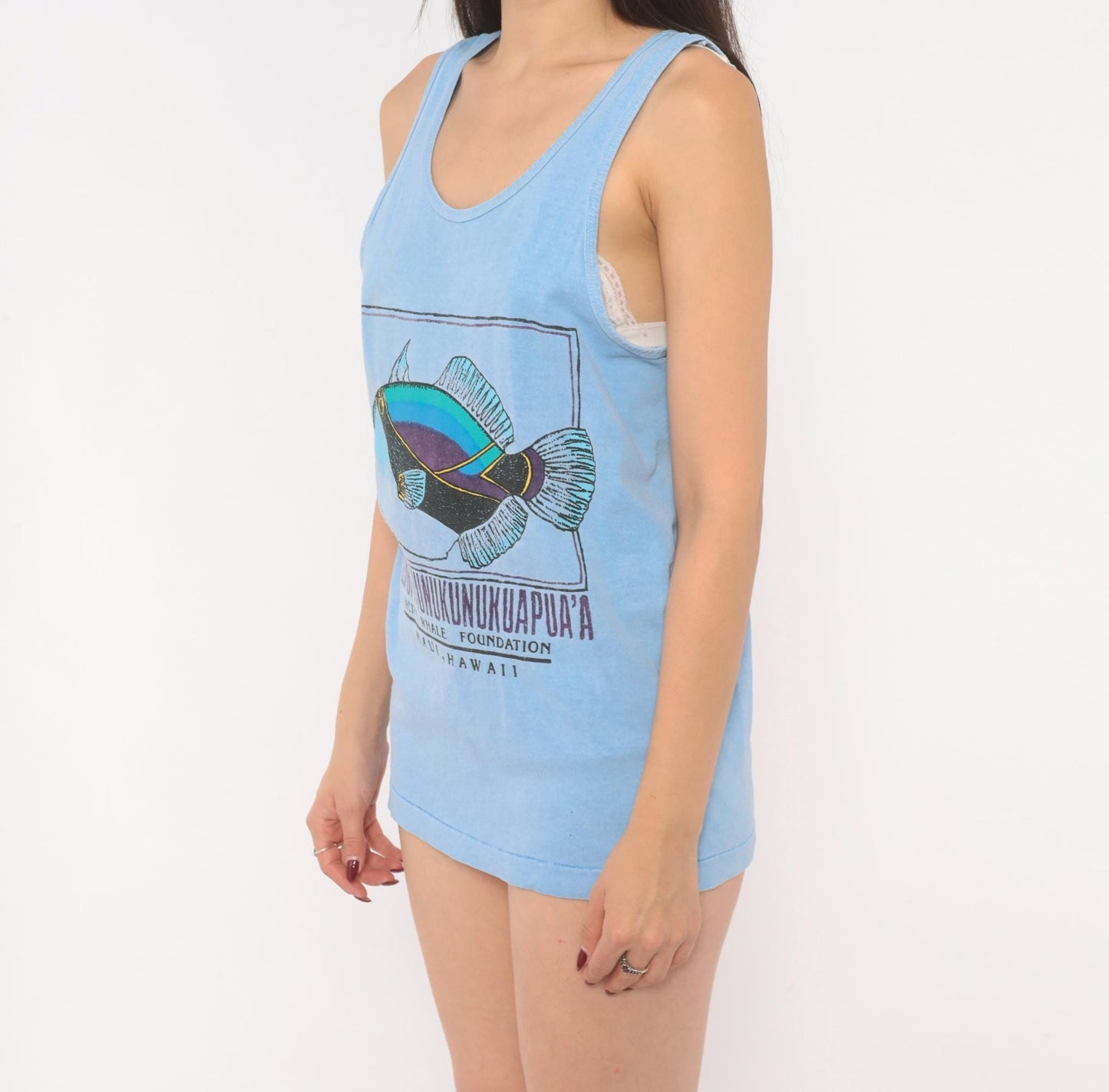 90s Fruit of the Loom Humuhumunukunukuapua'a Tank Top Light Blue Small