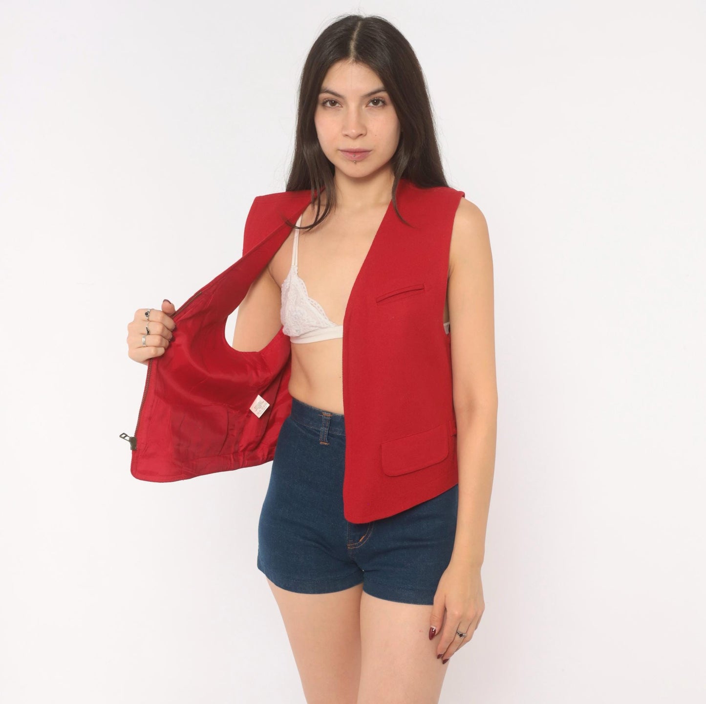 90s Wilderness Bound Liz Sport Red Wool Vest V Neck Zip Front Medium