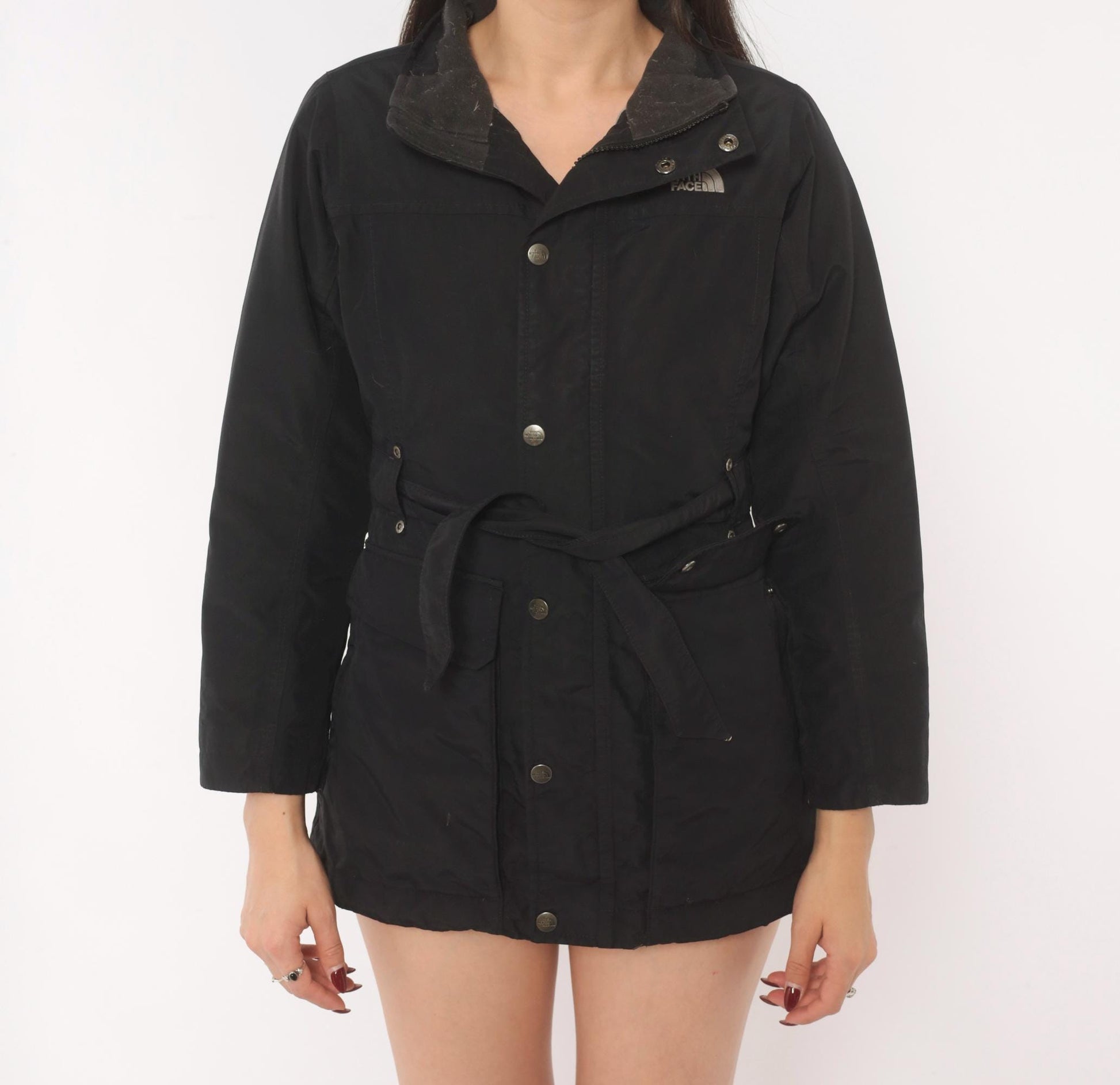 90s The North Face Black Down Jacket Snap Waist Puffer XS