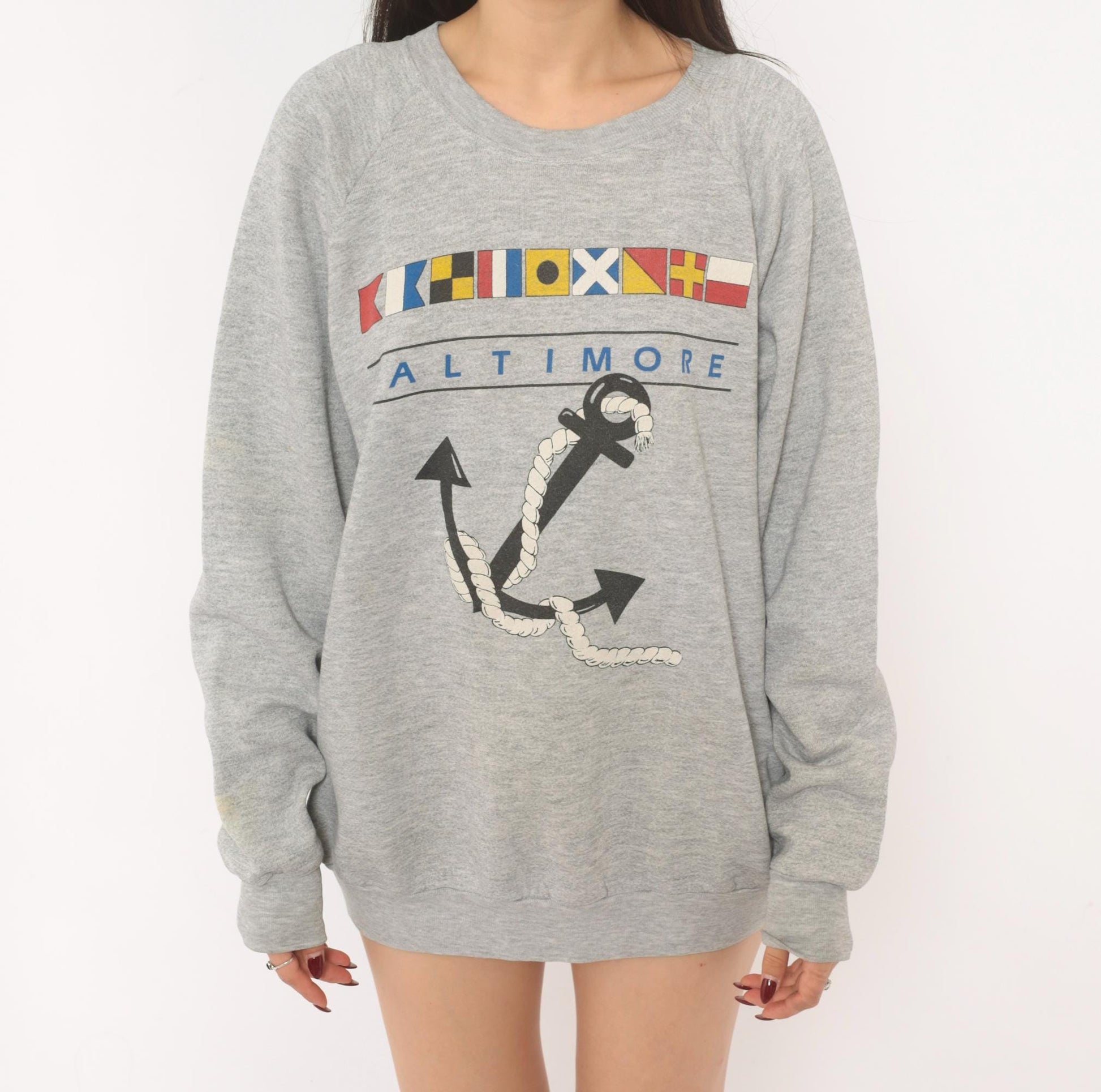 90s Fruit Of The Loom Baltimore Nautical Anchor Sweatshirt Grey Heather Extra Large