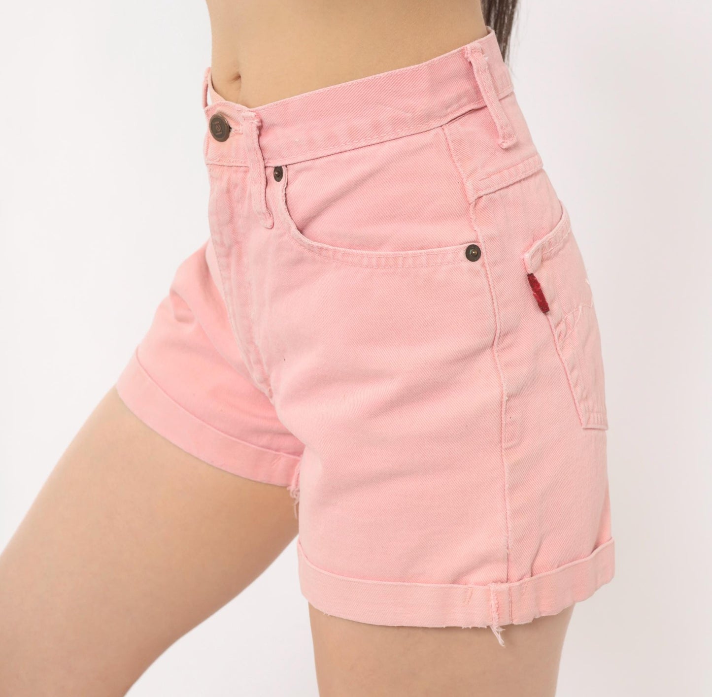 90s Lei Pink Denim Shorts High-Waisted Cuffed Cotton Jean Cut-Offs Small S