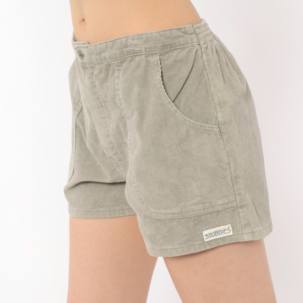 80s Stubbies Corduroy Shorts Grey Cotton Elastic Waist Medium