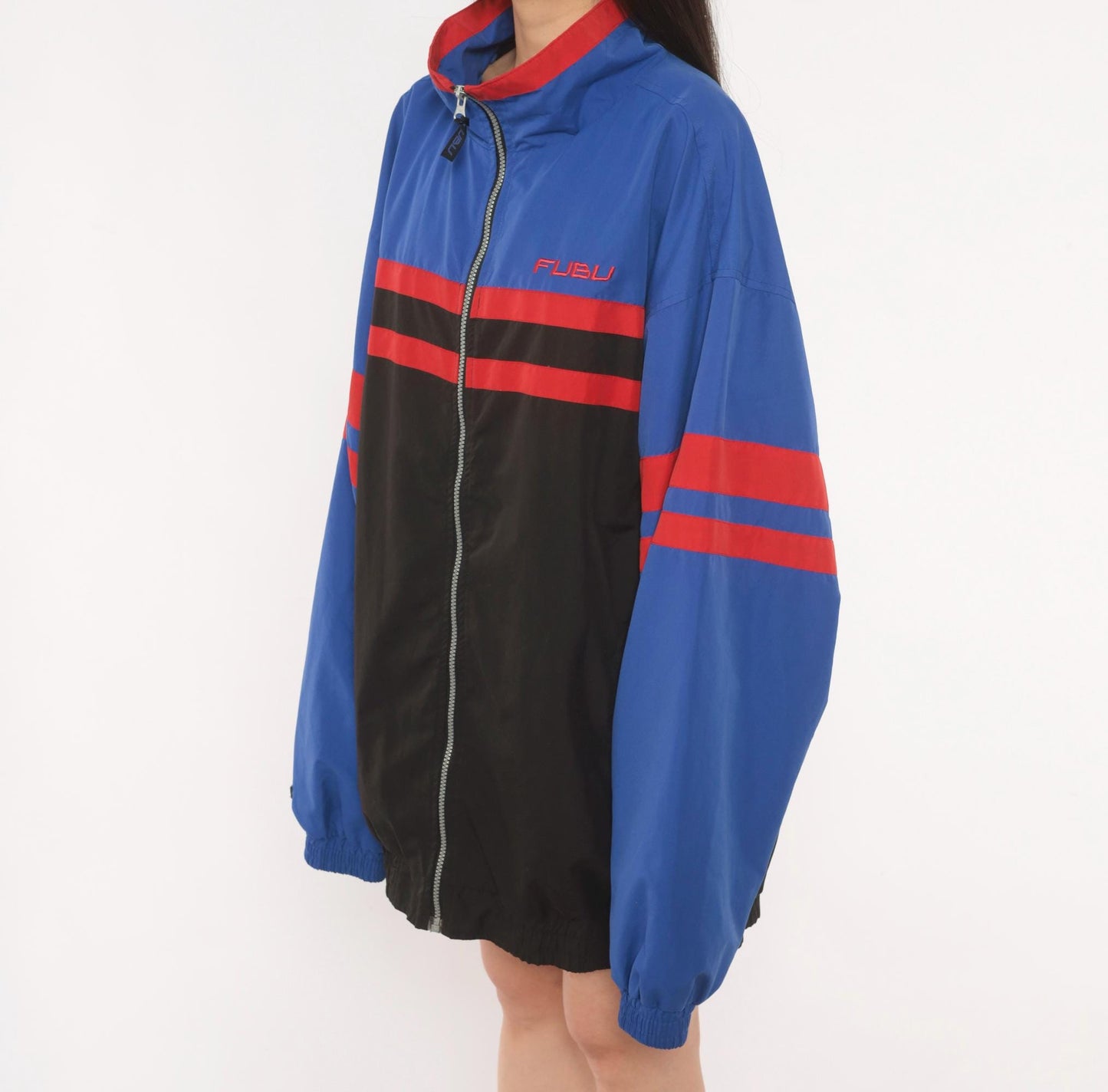 90s FUBU Sports Collection Windbreaker Royal Blue Black Red Colorblock Extra Large XL