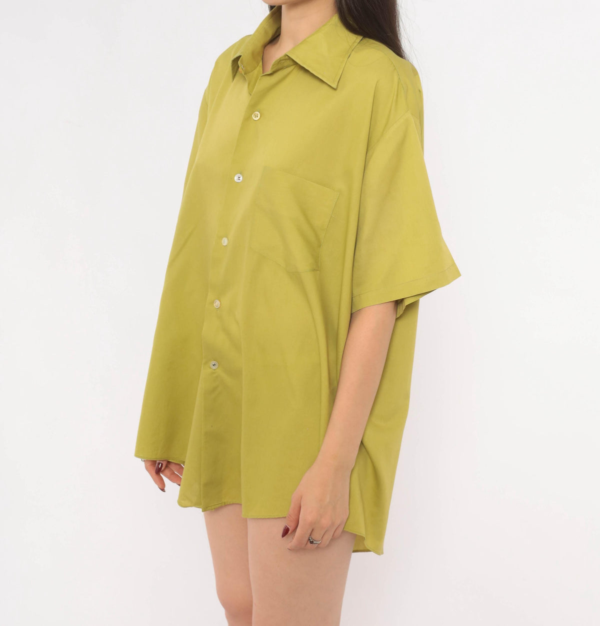 70s Olive Button-Front Camp Shirt Cotton Short Sleeve Moss Green Plus Size XXL