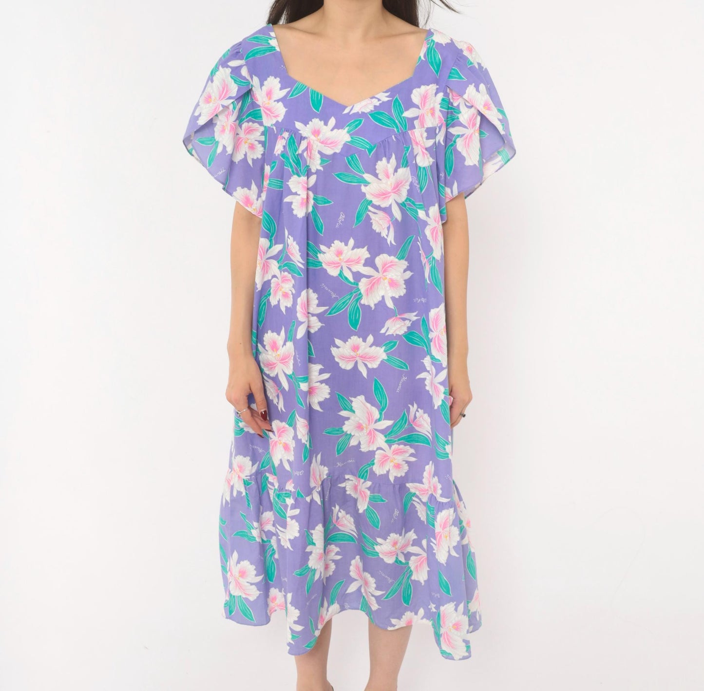 80s Jade Fashions Hawaiian Muumuu Dress Purple Orchid Floral Plus Size XXL