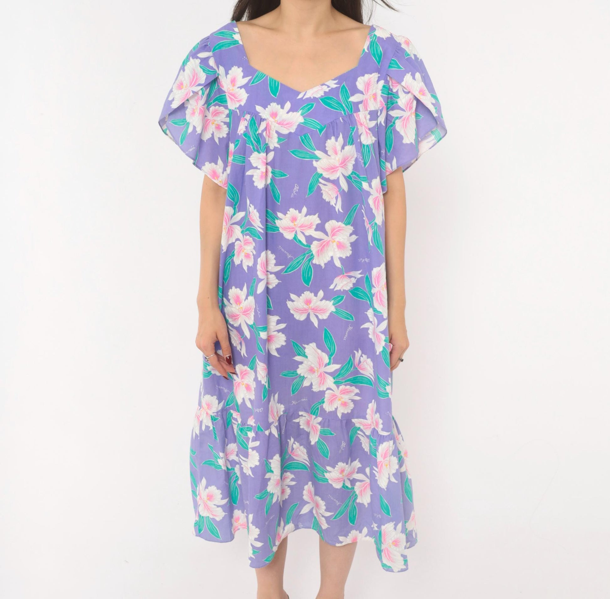 80s Jade Fashions Hawaiian Muumuu Dress Purple Orchid Floral Plus Size XXL