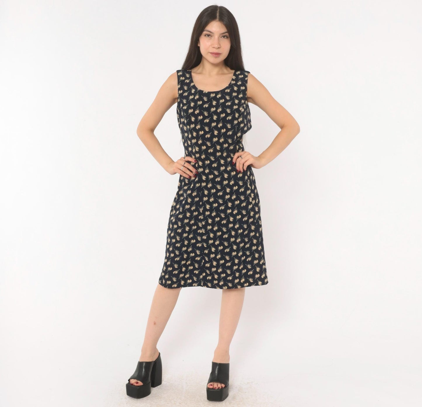 90s Danny & Nicole Navy Tulip Sundress Scoop Neck A-Line Knee Length Small