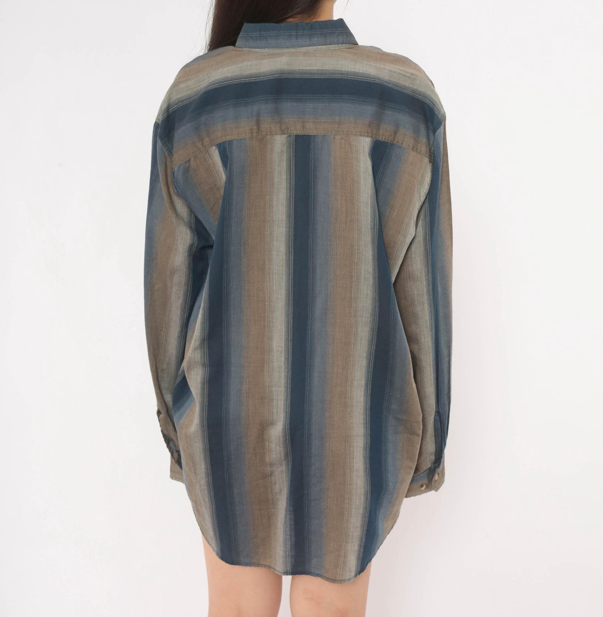 80s Mcgregor Striped Button Down Oxford Shirt Navy Taupe Brown Large L