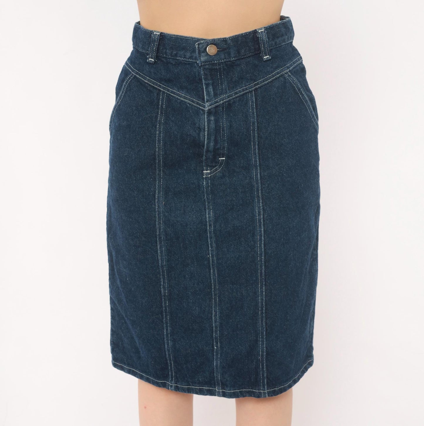 80s Cheryl Tiegs Denim Pencil Skirt High Waist Dark Wash Western Yoke Small S