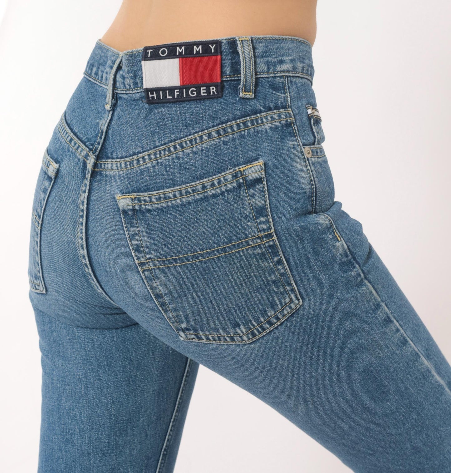 Tommy Hilfiger High Waist Straight Leg Mom Jeans Medium Wash Blue Cotton Extra Small XS