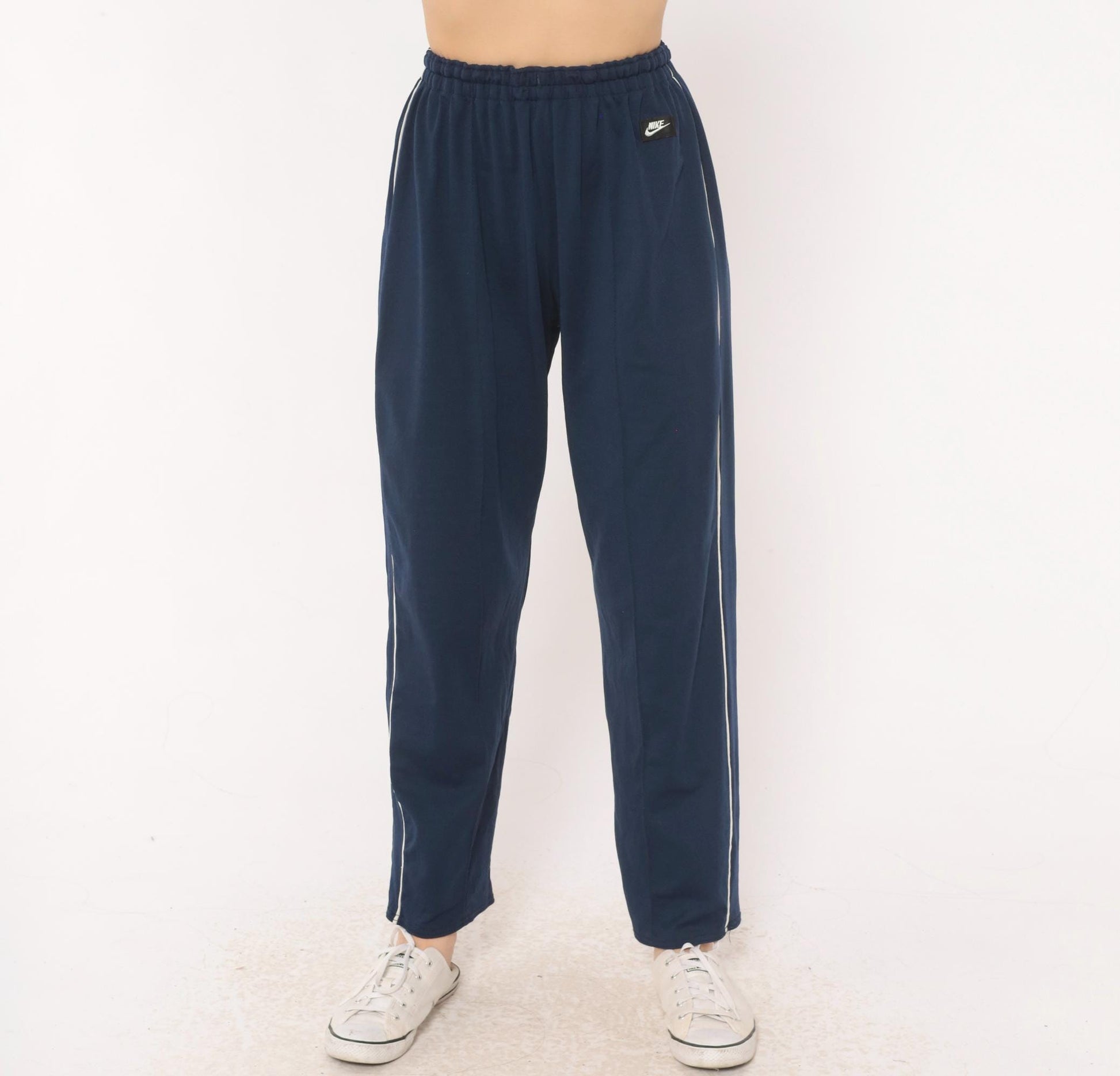 2000s Nike Navy Track Pants White Piping Straight Leg Extra Small XS